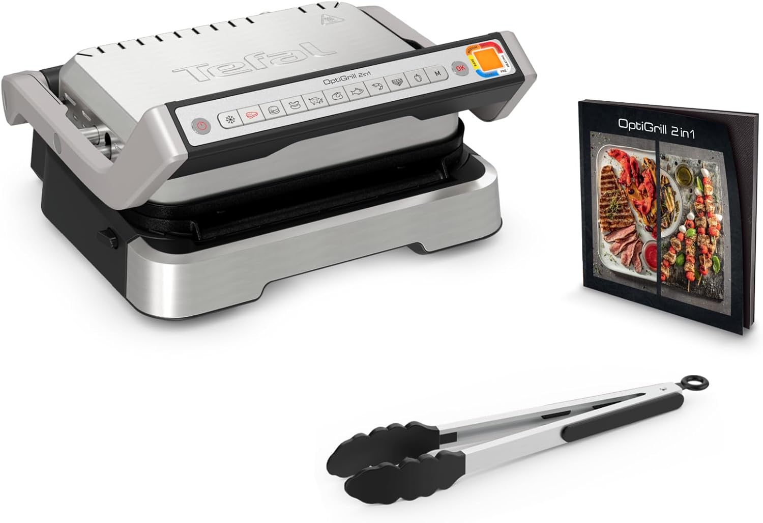 TEFAL OptiGrill 2in1 GC773D10, Edelstahl, Metall, Rechteckig, Tasten, Drehregler, Rost, 600 cm?