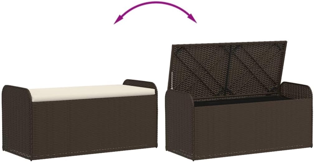LAPOOH Outdoor / Indoor Bench with Brown Cushion in Polyrattan 115 x 51 x 52 cm