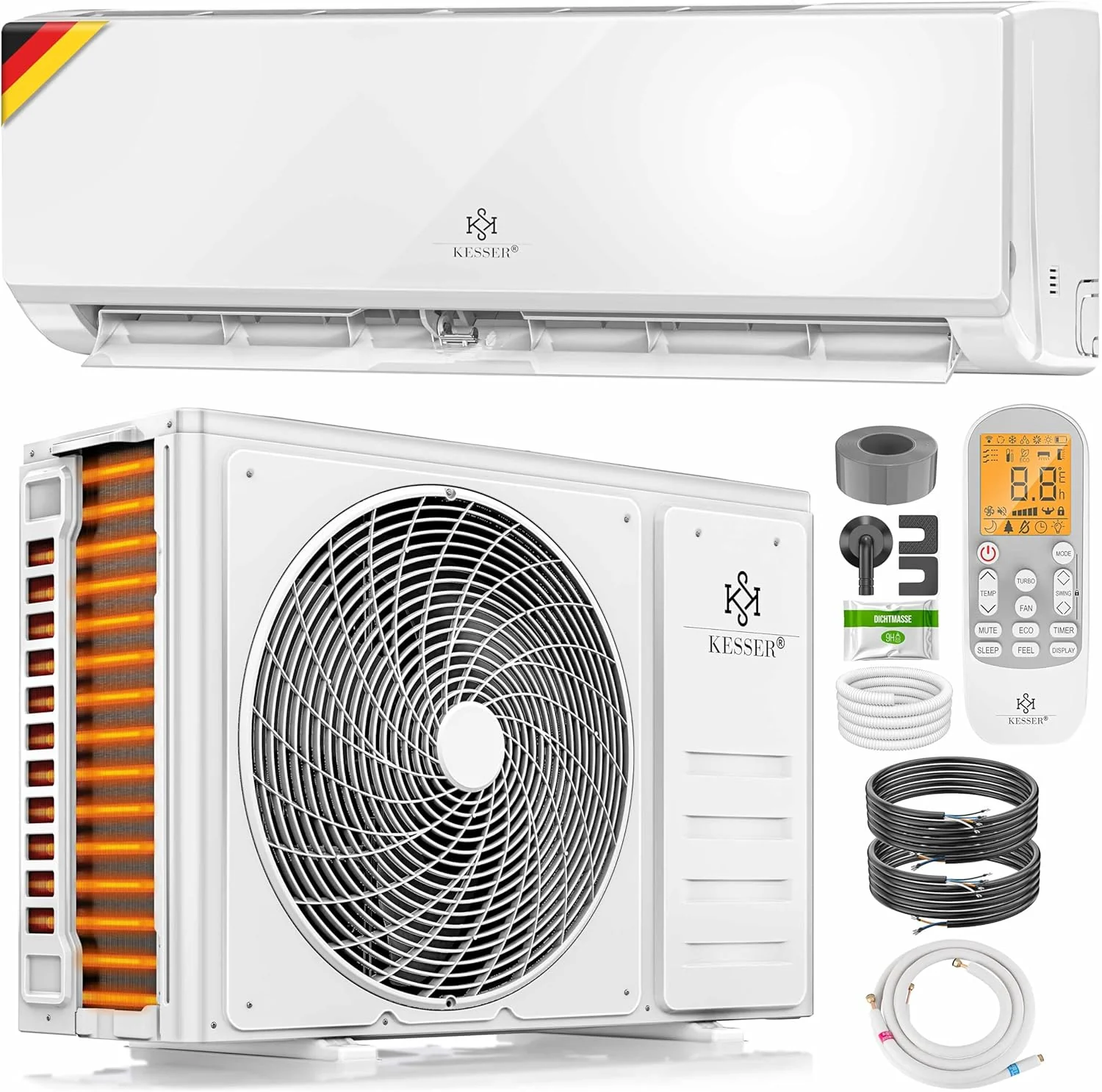 KESSER? Klimaanlage Set Split - mit WiFi/App Funktion Klimager?t - K��hlen A++/ Heizen A+ - 9000 BTU/h (2.600 Watt) K?ltemittel R32 - Fernbedienung, Timerfunktion - Inkl. komplettem Montagematerial