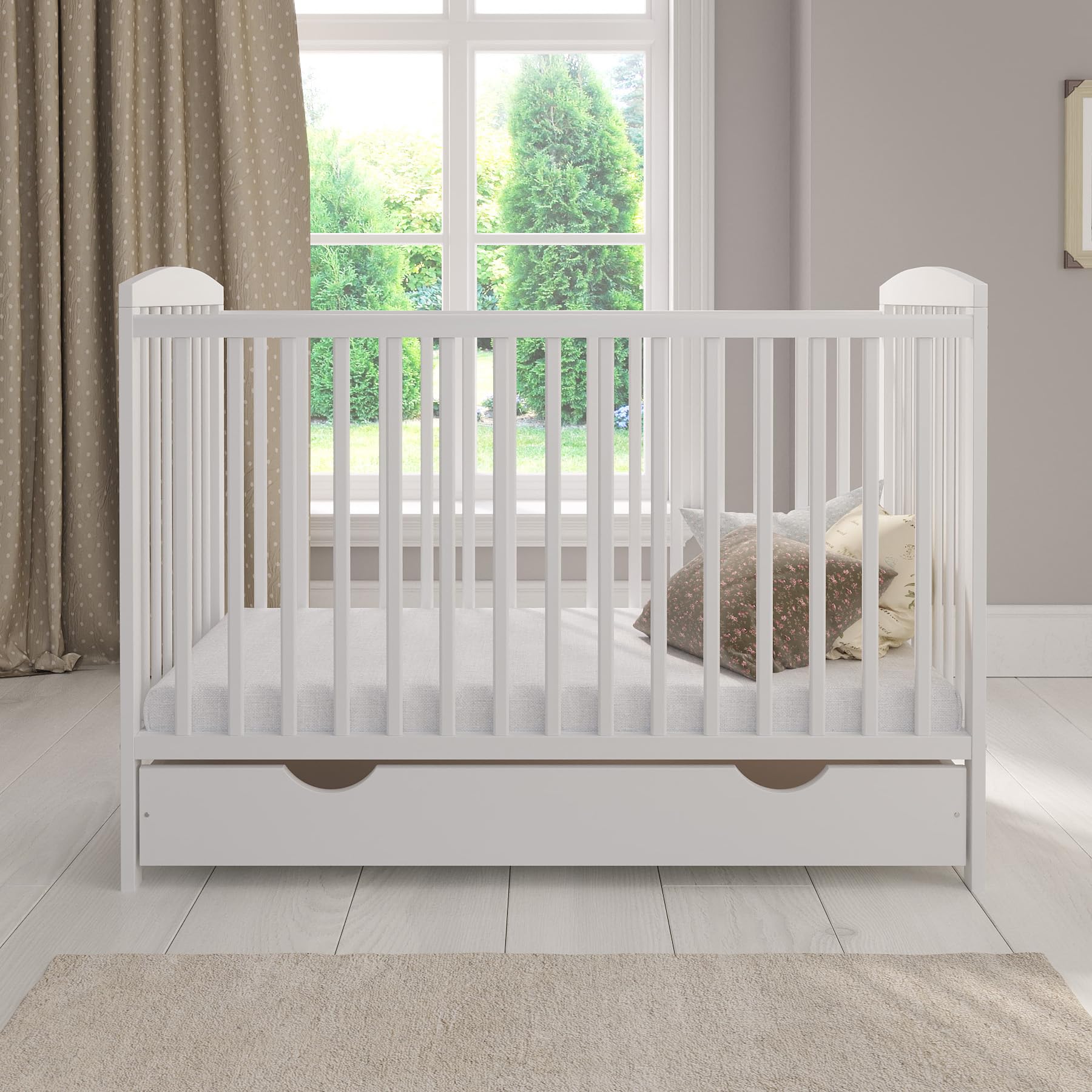 Love For Sleep Babybett 120x60 cm Beistellbett mit Schublade und Matratze Mitwachsendes Gitterbett aus Holz