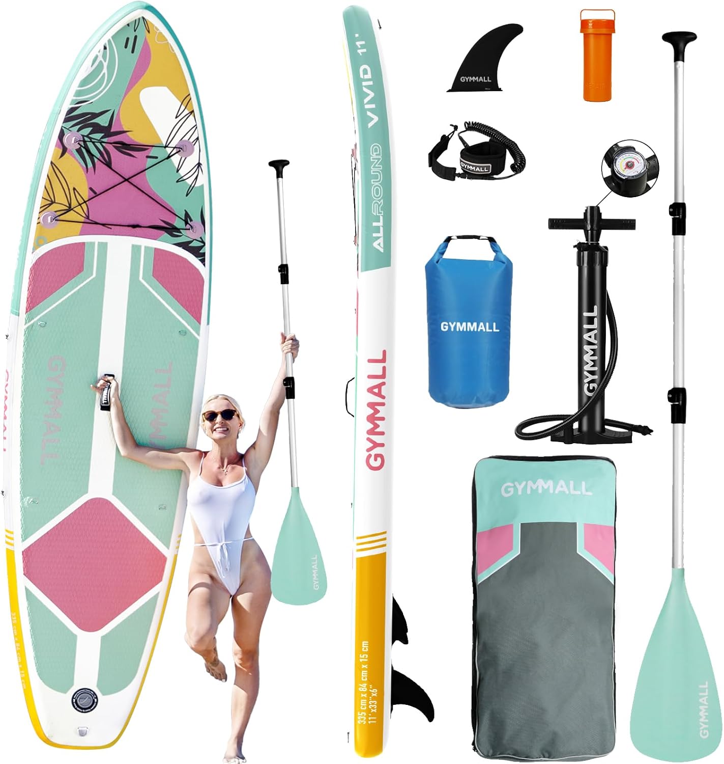 GYMMALL SUP Gonfiabile, Tavola SUP Gonfiabile per Adulti e Ragazzi di Tutti i Livelli, Design Ampio e Antiscivolo della Tavola, con Accessori Premium e Borsa Storage Inclusi