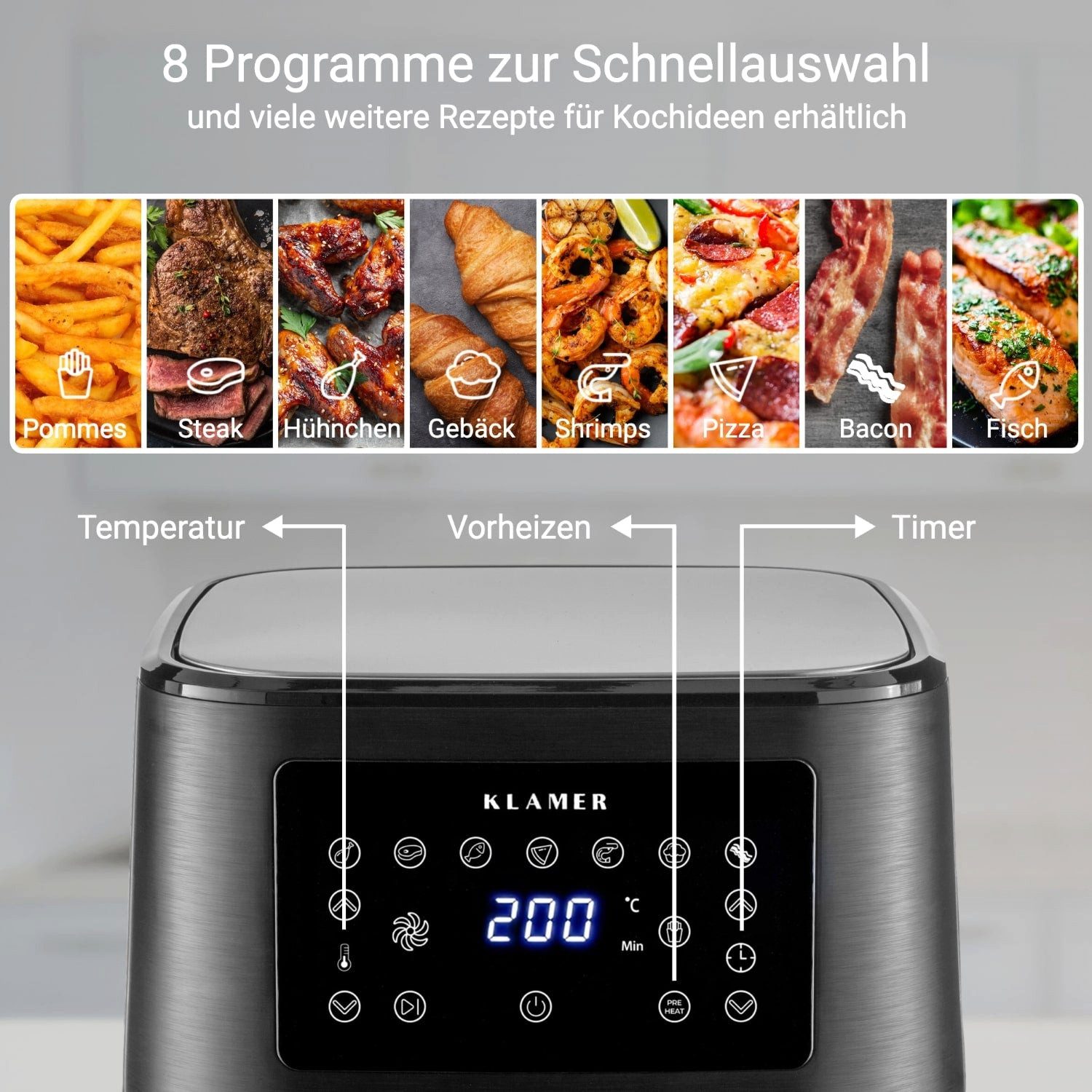 Heißluftfritteuse XL 5,5l, Multifunktionale Heissluftfritteuse, ölfreie Fritteuse, 1700W Airfryer