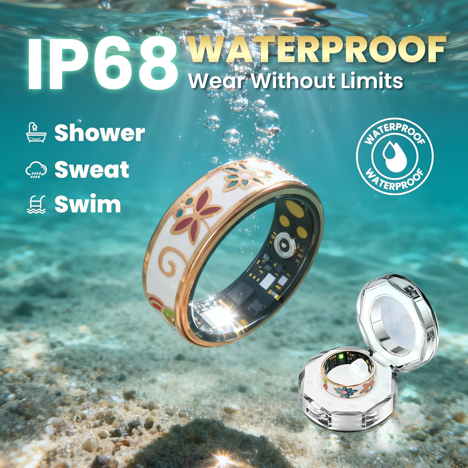 Enamel Craft Smart Ring für Damen & Herren - Keine Abonnementgebühr Fitness Tracker mit Schlaf-Tracking, Herzfrequenz, SpO2 - IP68 Wasserdicht für iPhone Android - Aktivitätstracker Fernbedienung