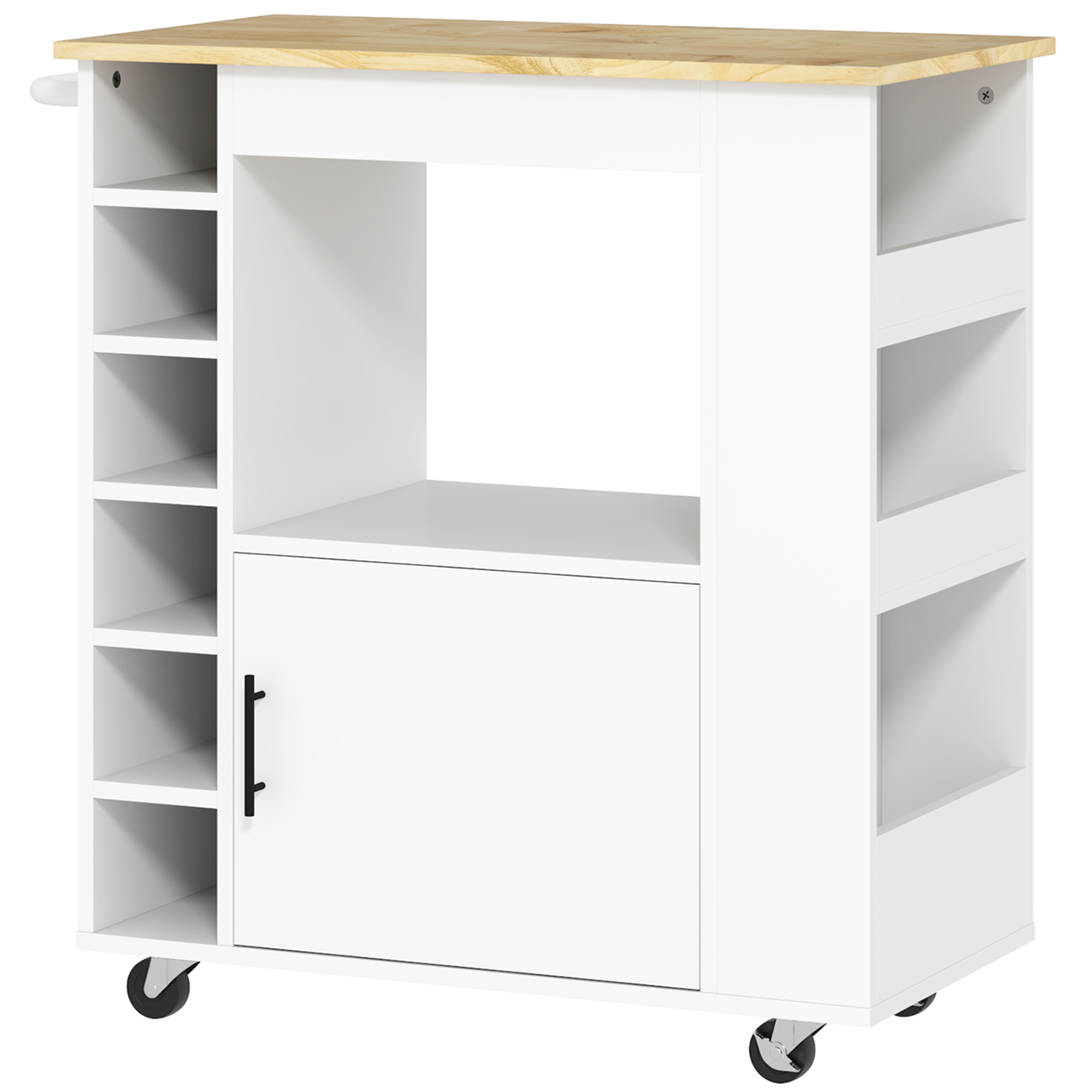 HOMCOM Küchenwagen mit Rädern, Regalen, Schrank und Flaschenhaltern, 83x40x83 cm, Eiche