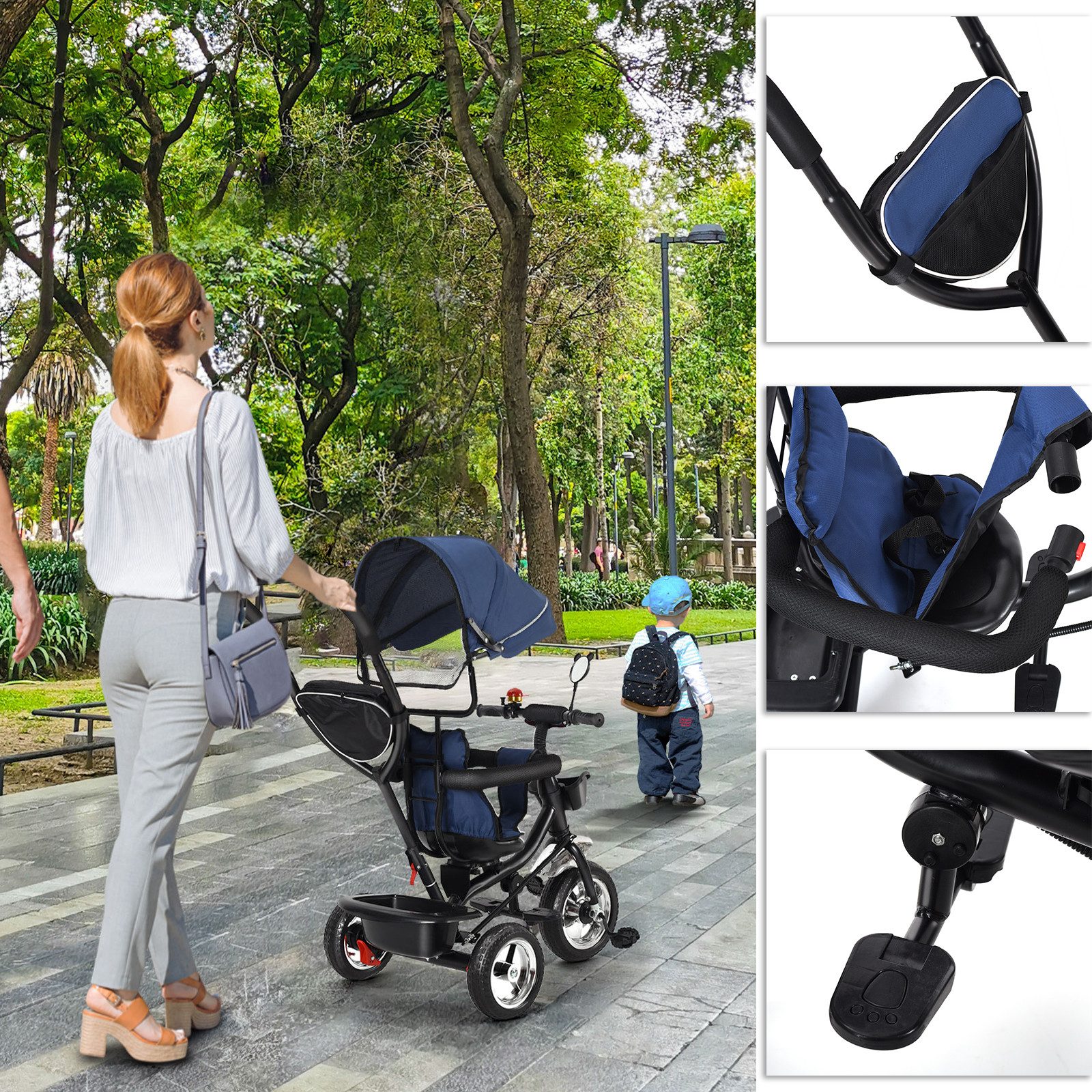 Dreirad-Kinderwagen Dreirad 4 in1 Kinderdreirad Kinder Fahrrad mit Schubstange