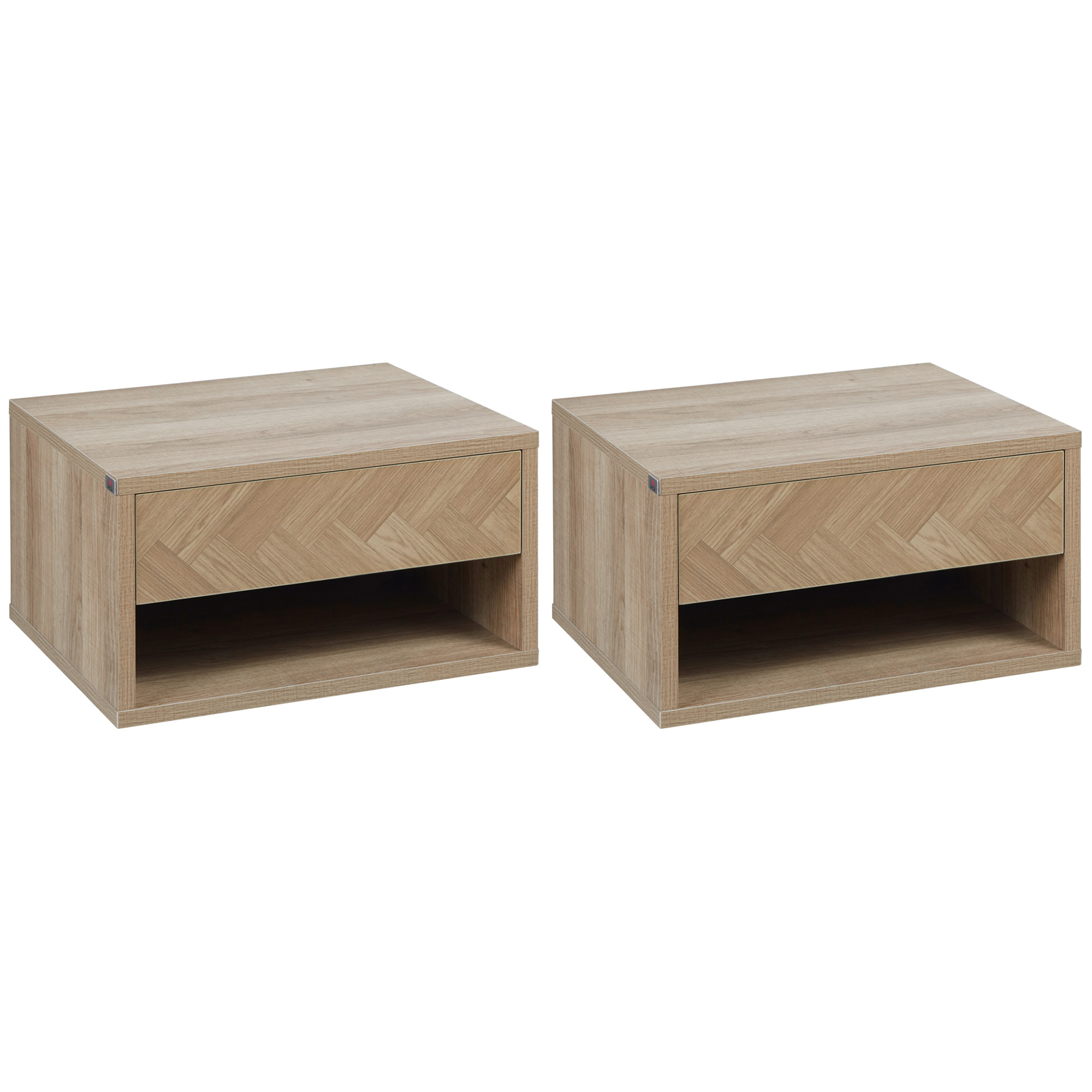 HOMCOM 2er-Set Nachttische, Nachtschränke, Schwebedesign, Schublade, offenes Regalfach, Holzoptik, 37 x 32 x 21 cm