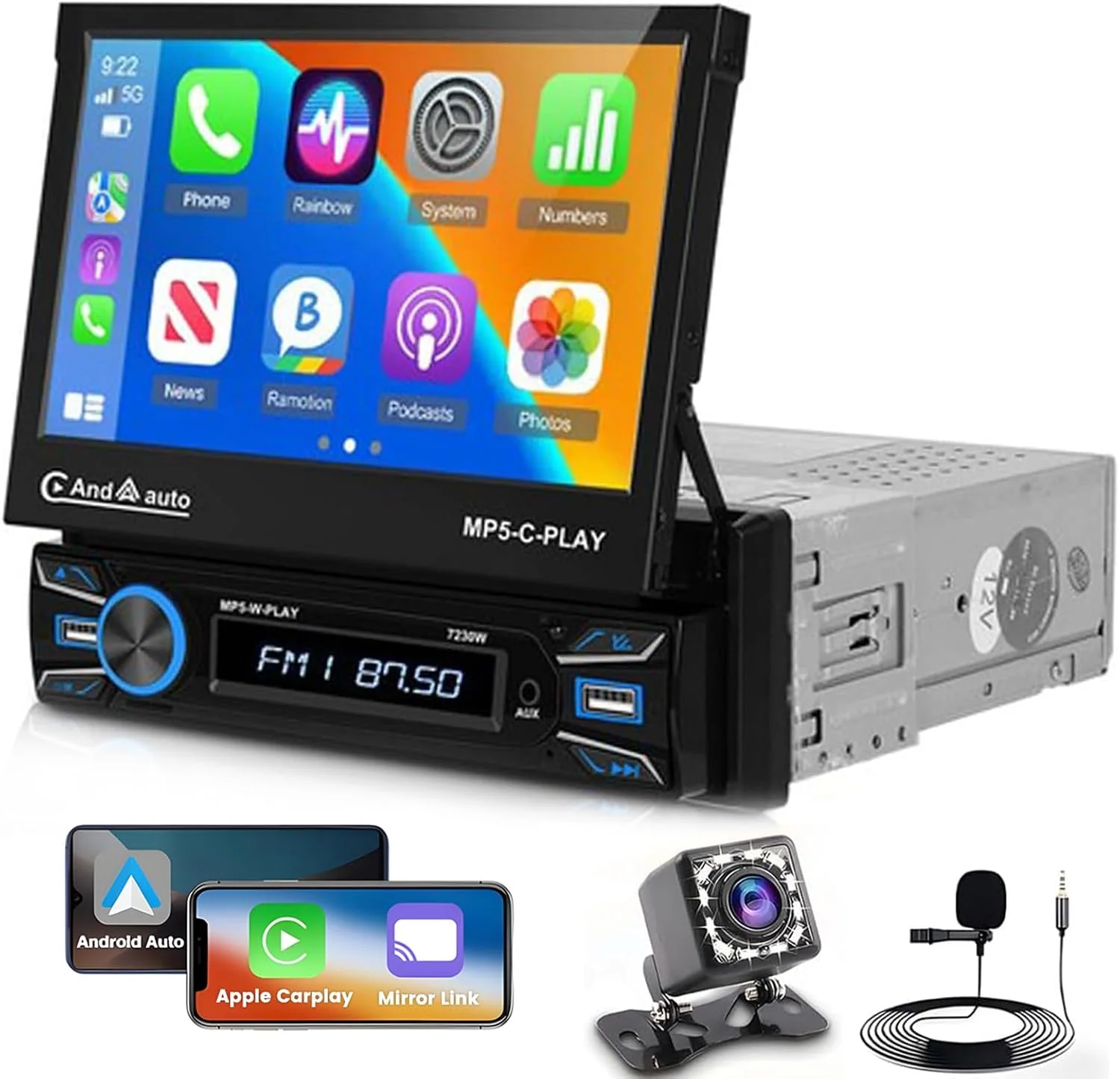 Hikity 7' 1 DIN CarPlay Autoradio mit Bluetooth FM Rückfahrkamera