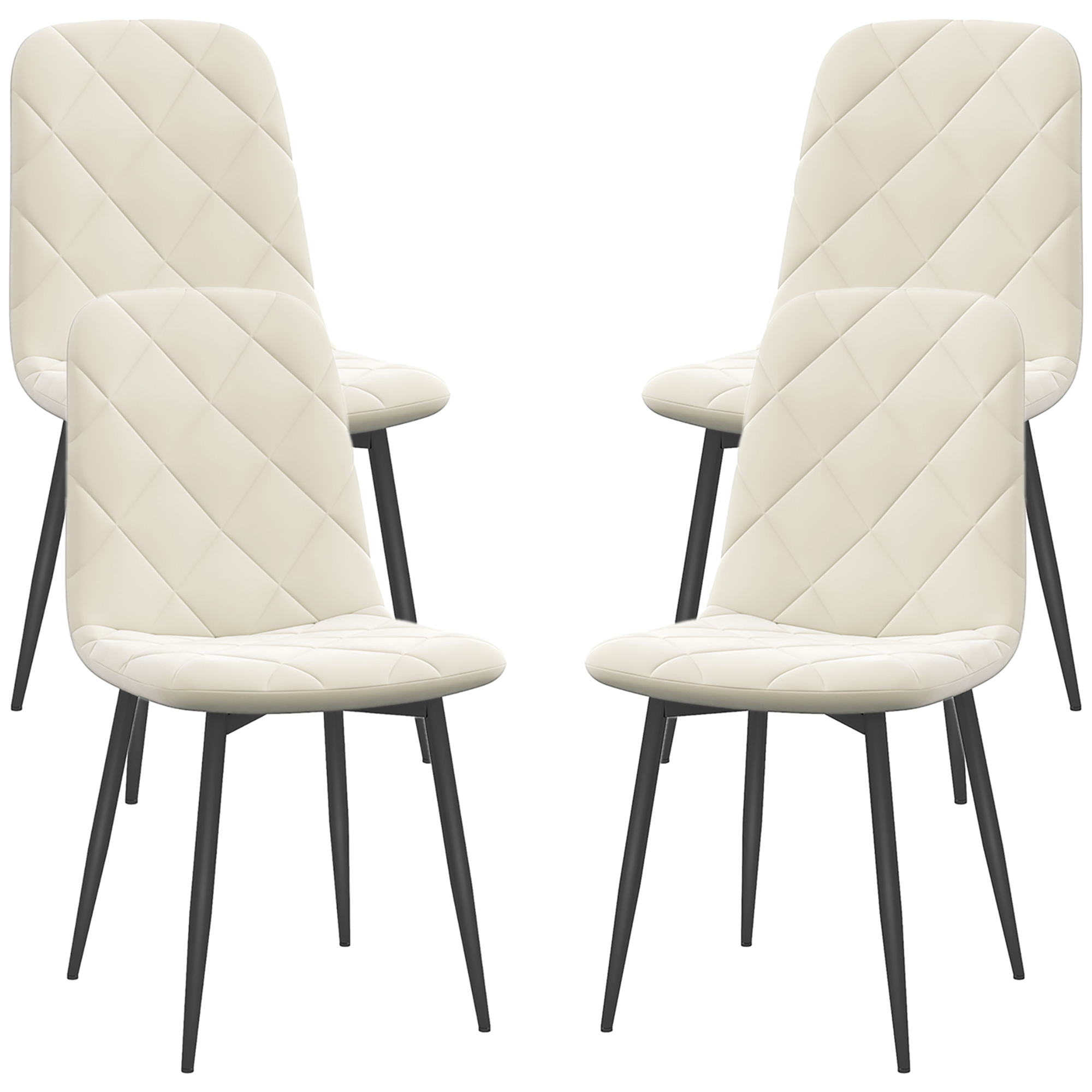 HOMCOM 4er-Set Esszimmerstühle mit hoher Rückenlehne, Stahlbeinen und Samtstoff, Creme