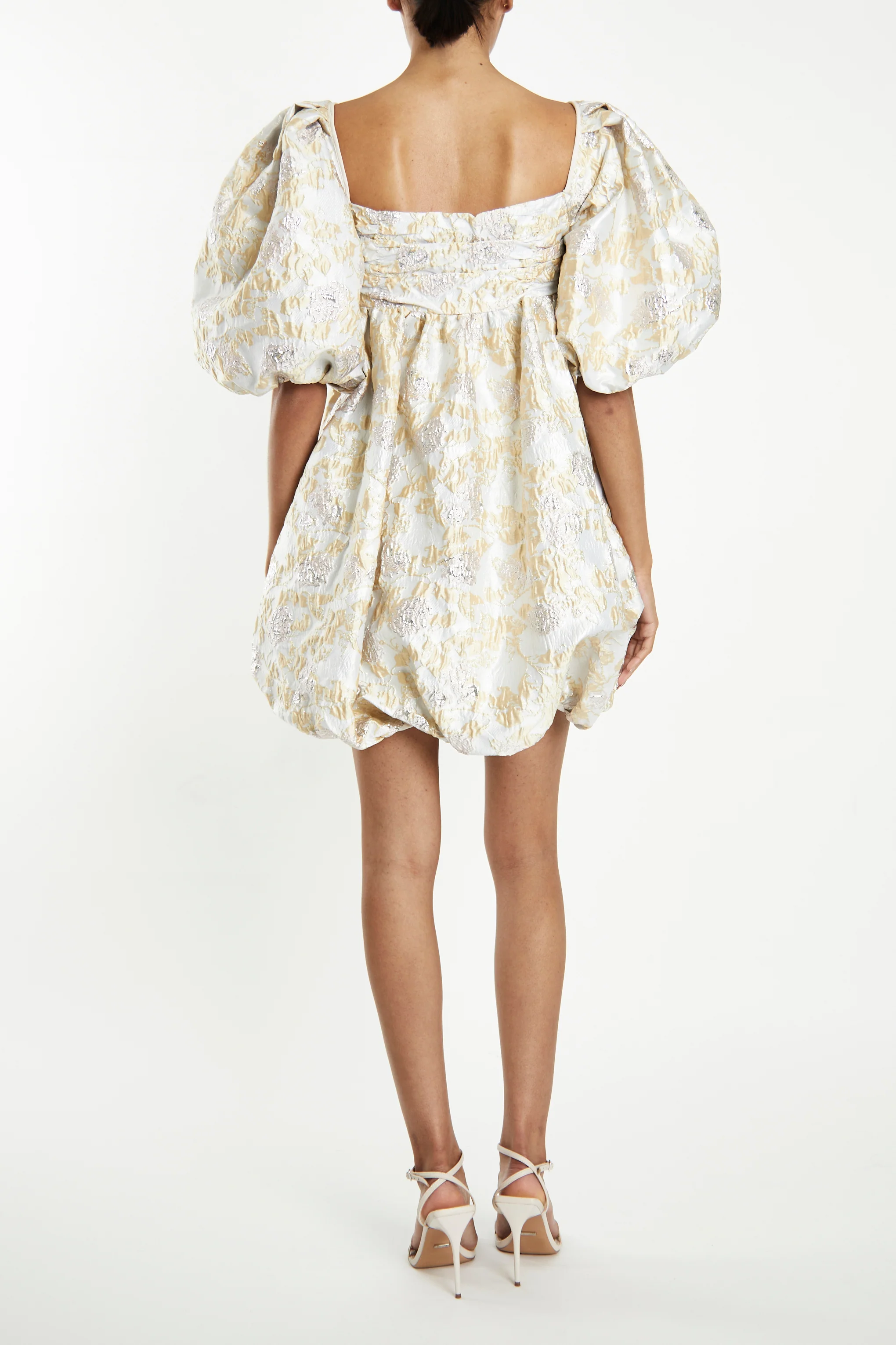 Faye Cream Metallic Floral Babydoll Mini-Dress