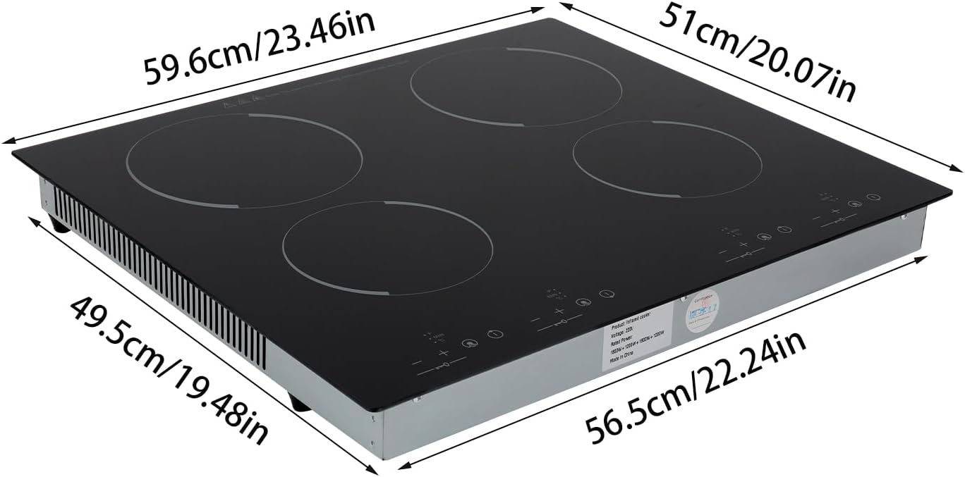Piastra di cottura in vetroceramica 4 fuochi, tavolo da cottura elettrico in ceramica, potenza regolabile, timer da 0 a 120 minuti, per tutti i tipi di casseruole