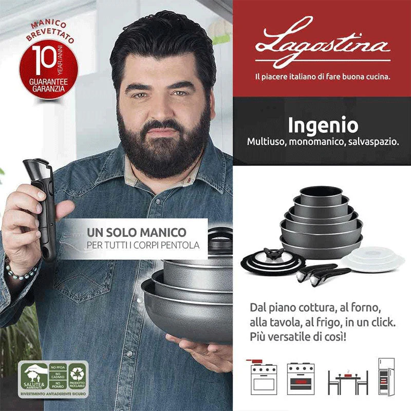 Lagostina Set Batteria di Pentole 5 pezzi Ingenio Mineralis Green