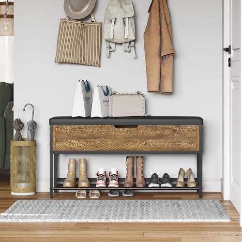 Mondeer Panca per Scarpe, Metallo, Marrone Rustico e Nero, 96 x 30 x 50 cm : Casa e cucina