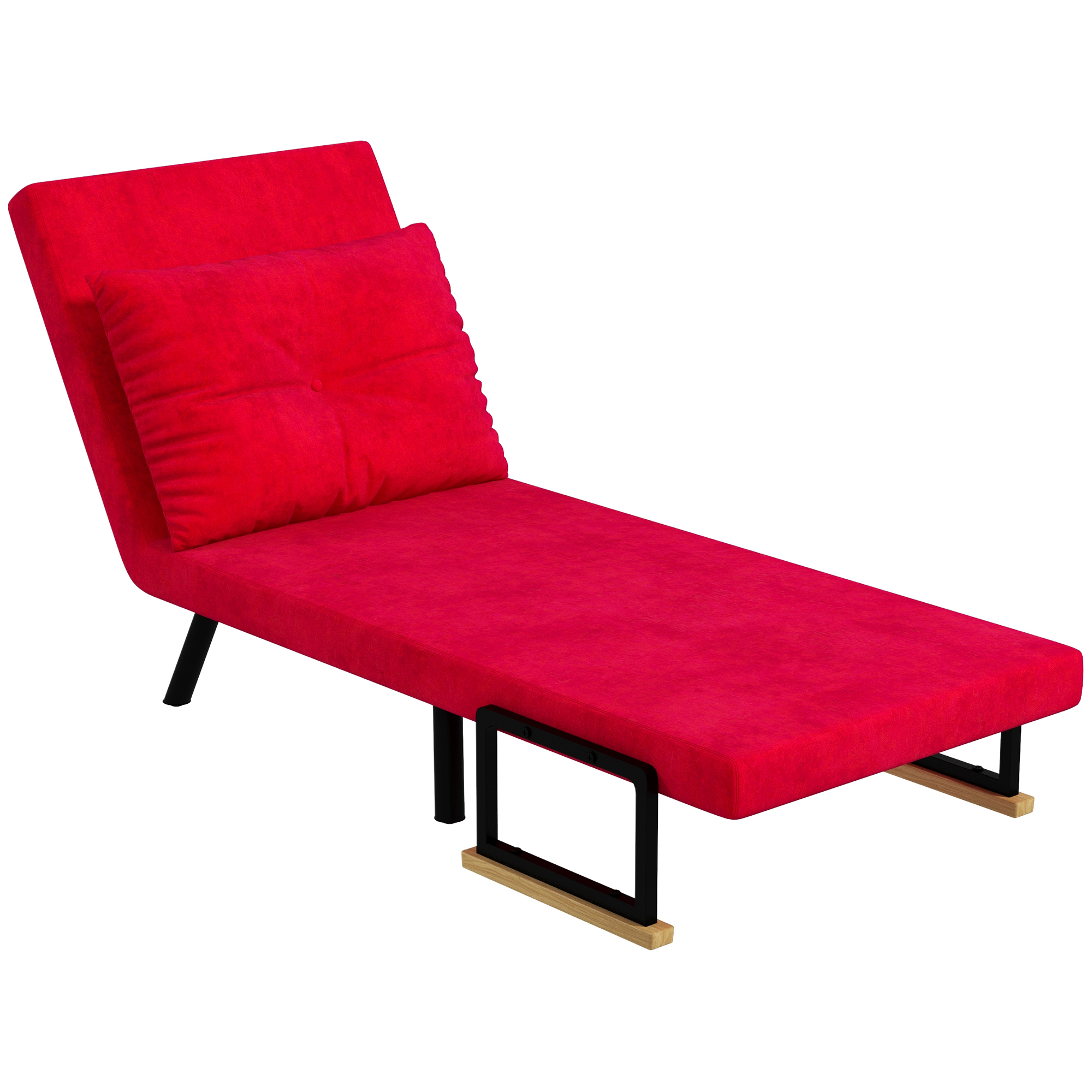 HOMCOM Schlafsessel 3 in 1 mit verstellbarer Rückenlehne und Kissen, samtartiger Stoff, 63x73x81 cm, Rot