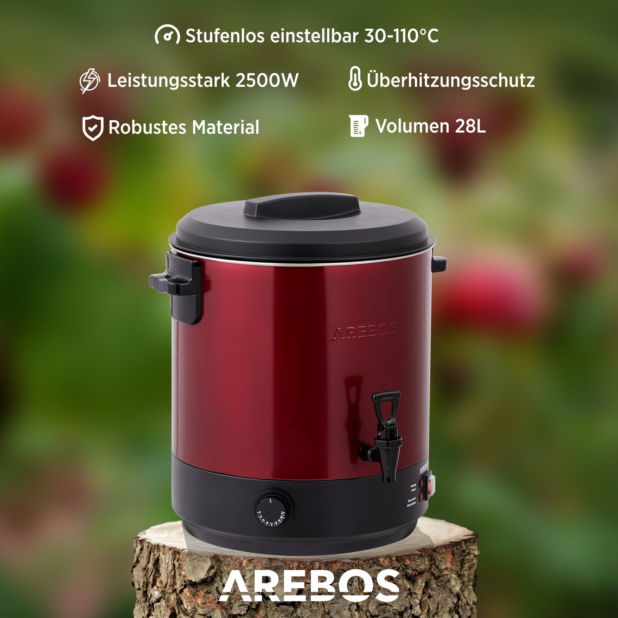 Einkoch- und Glühweinautomat 28 L mit Timer & Zapfhahn für Glühwein & Getränke
