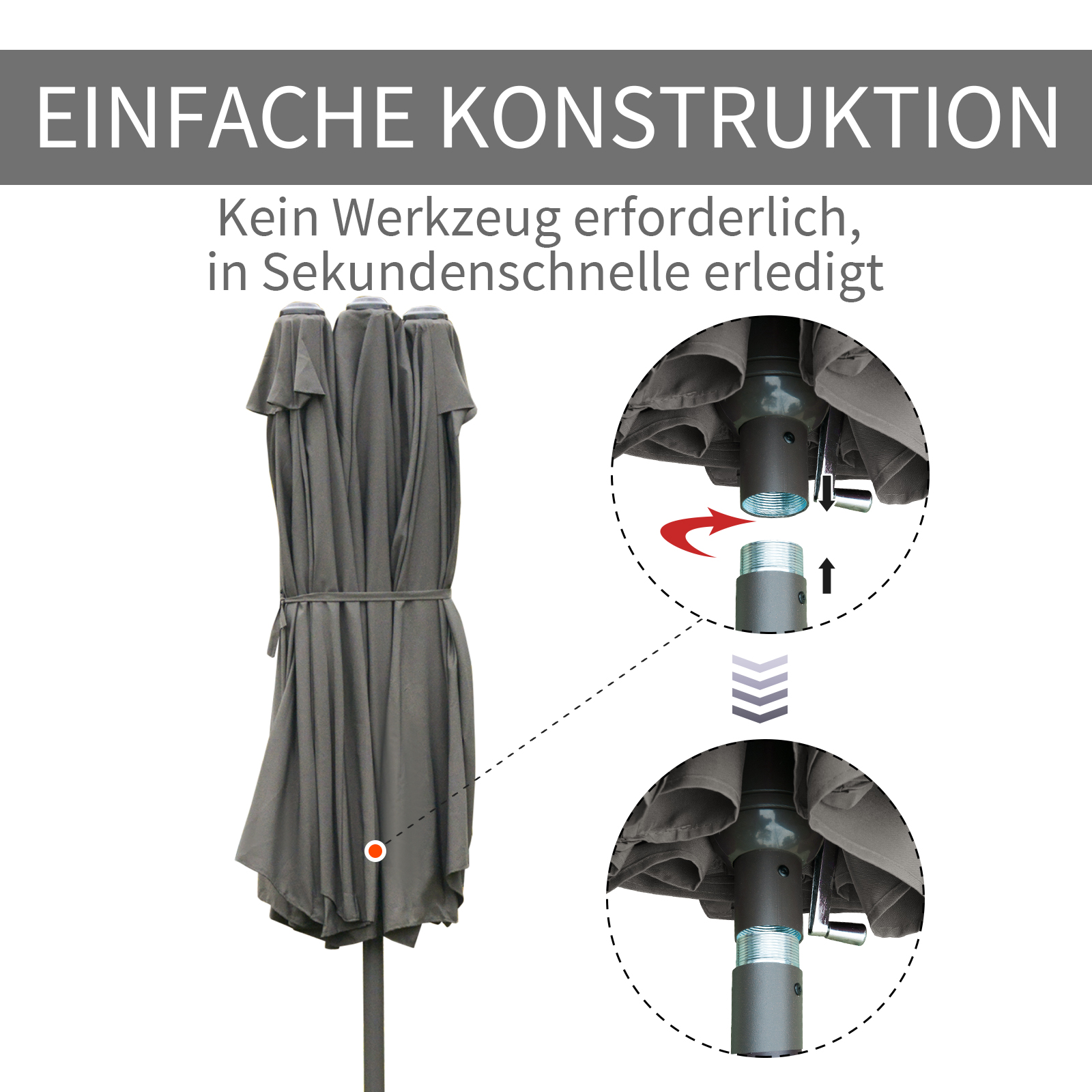 Parasol met parasolstandaard en dubbele parasol 460 x 270 cm donkergrijs
