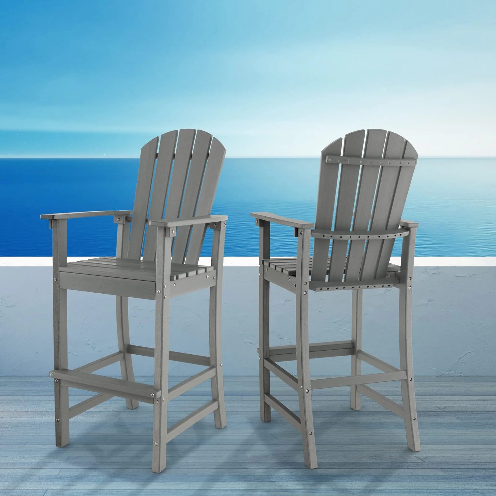 Outdoor Hdpe Tall Adirondack Chairs With Armrests Amp Footrest 30Quot Counter Height Bar Stools For Garden Backyard - Comfortable And Ergonomic Design