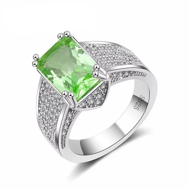 Shiny Green Square Cubic Zirconia Crystal Stone Ring