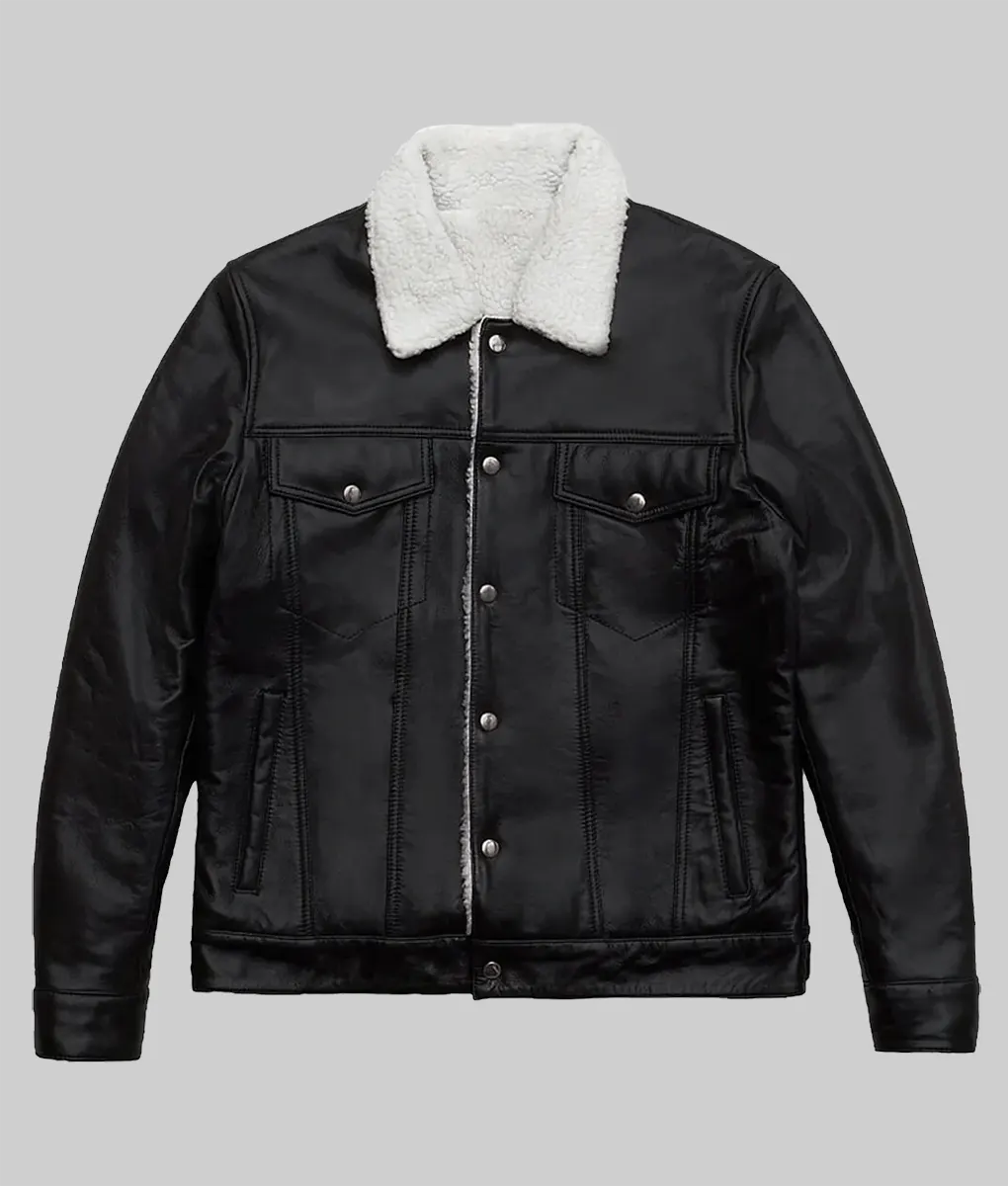 Freddie White Fur Leather Trucker Jacket