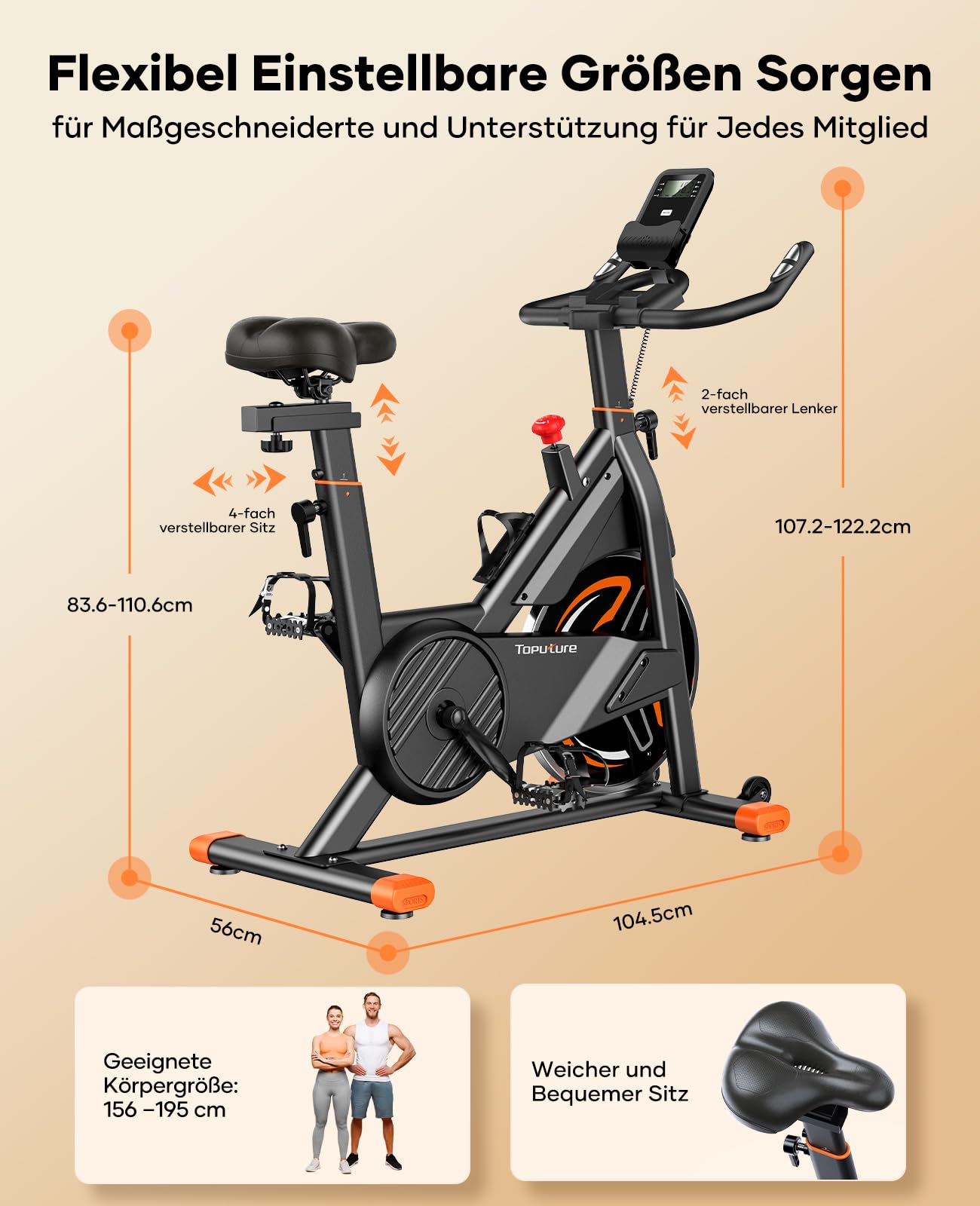 Heimtrainer Fahrrad mit Magnetwiderstand 15 kg Schwungrad 160 kg Tragkraft App-Bluetooth LCD-Display Pulsmesser