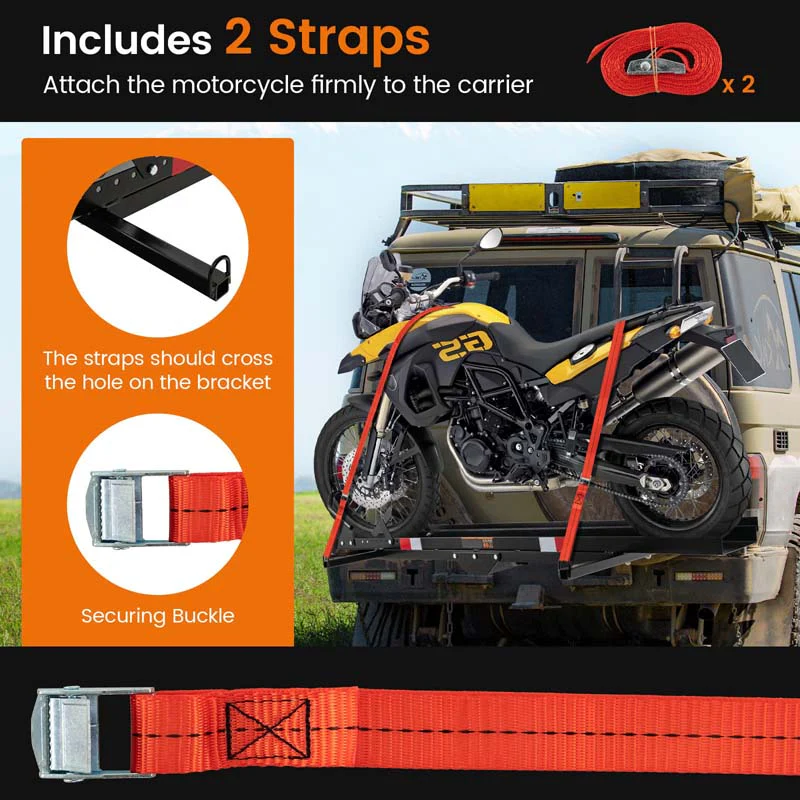 600Lbs Motorcycle Hitch Carrier Fit Up To 75Quot Wide Tire Motorcycle Carrier Hitch Mount Wloading Ramp Dirt Bike Trailer Heavy Duty Motorcycle Rack