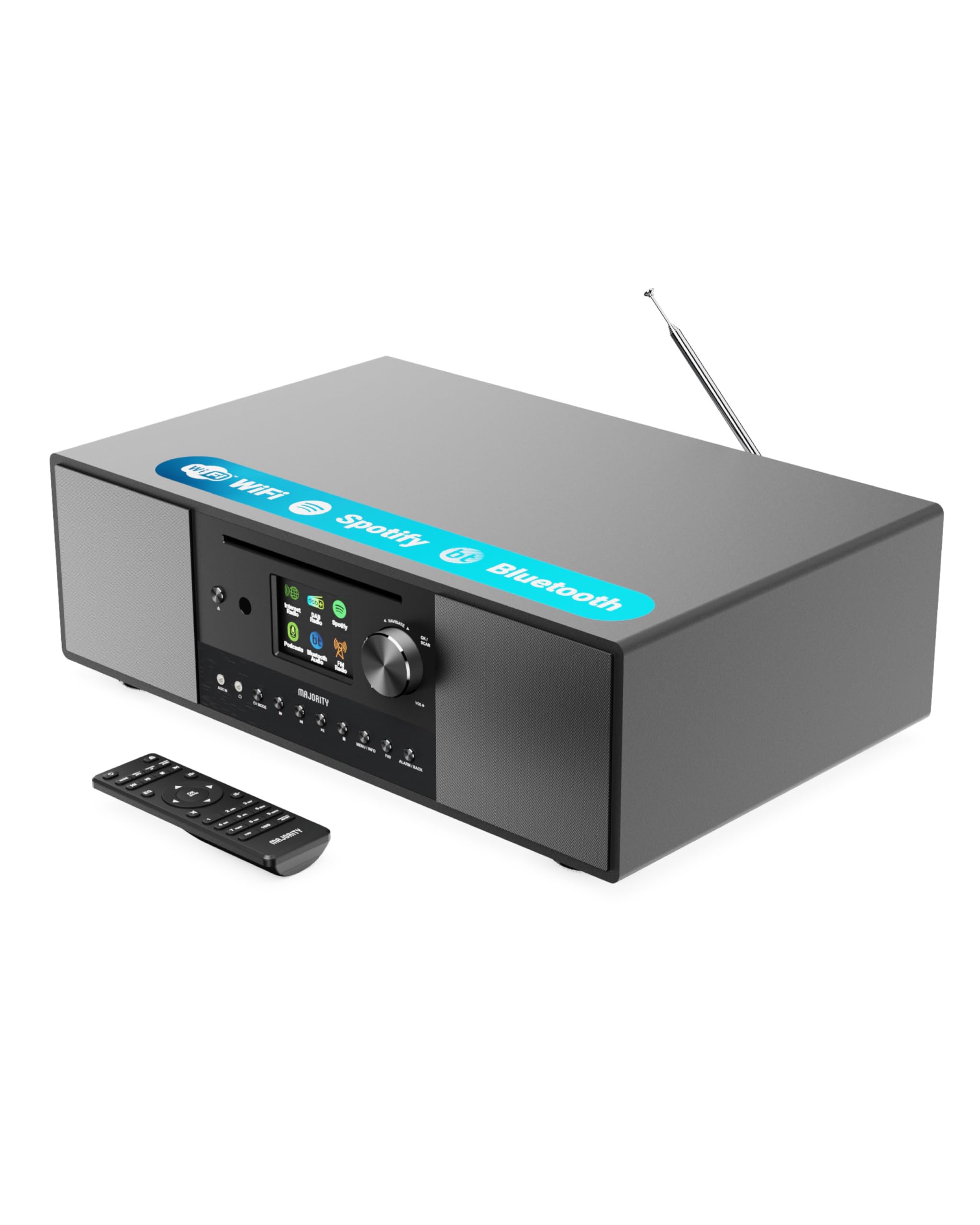 Internetradio-Stereoanlage Quadriga 120 W 2.1 DAB+ UKW WLAN Bluetooth CD-Player Spotify Connect Subwoofer mit Fernbedienung