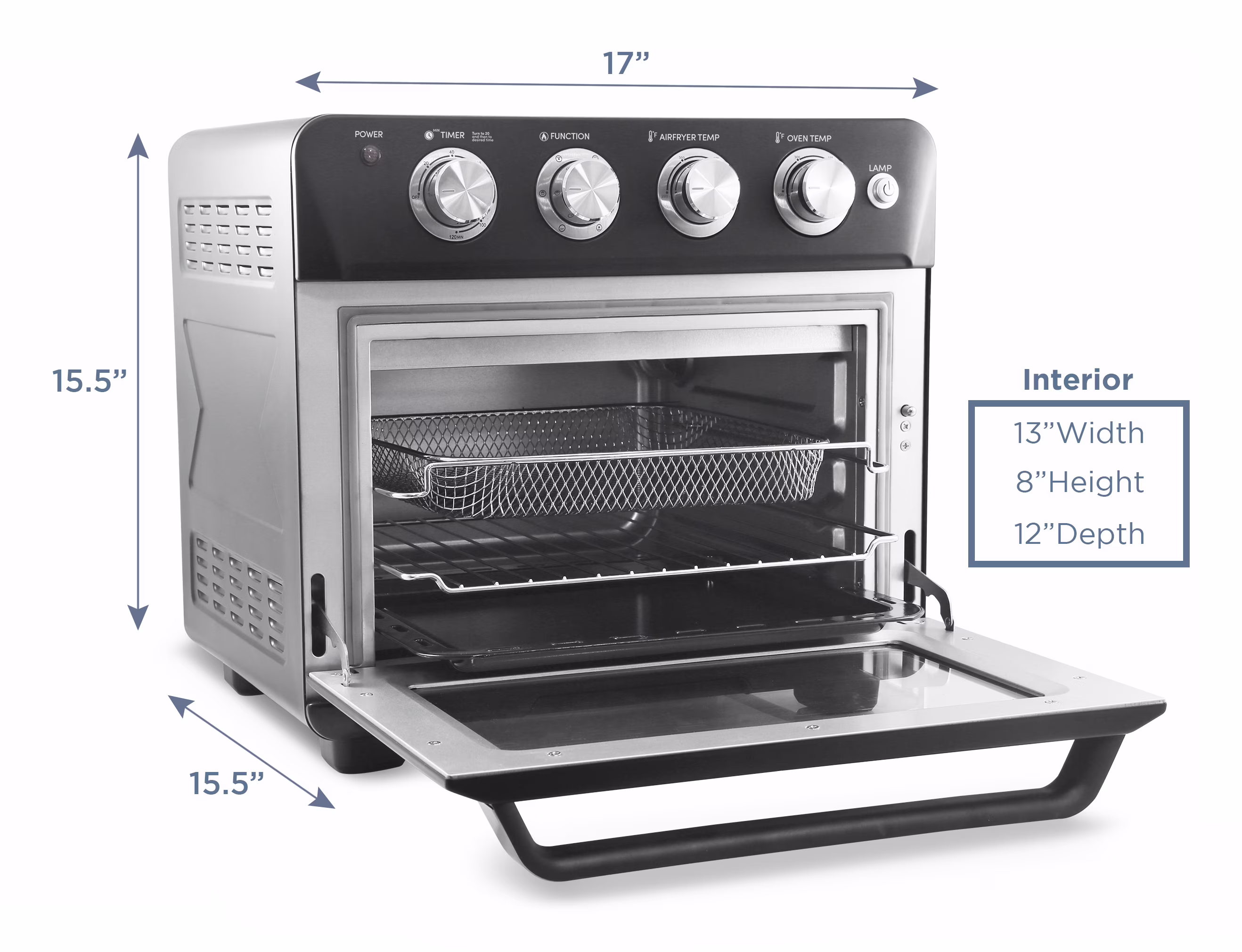 Elite Gourmet Deluxe Air Fryer Oven 25qt, Black - Fast Fry, Bake, Roast, Dehydrate