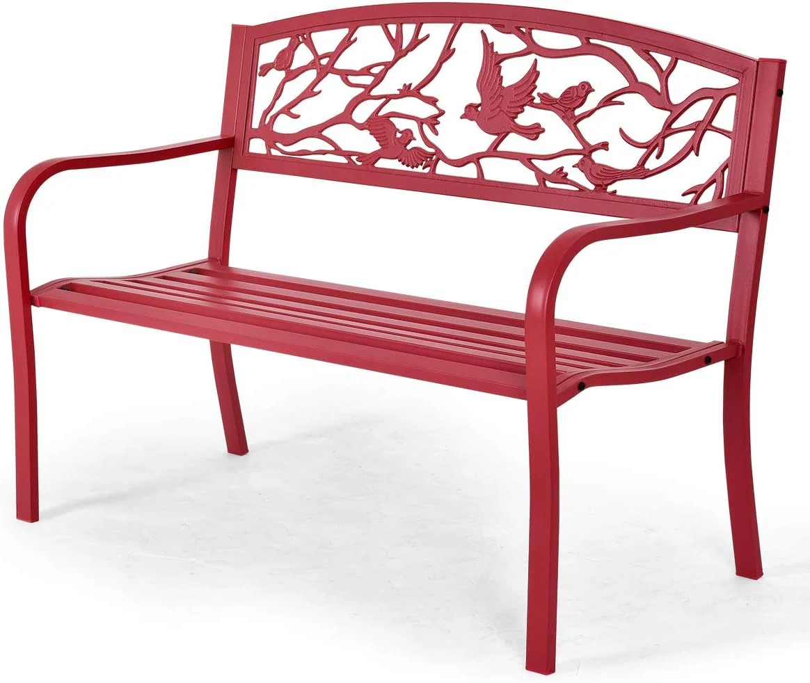 GIANTEX Gartenbank 2 Sitzer, Eisenbank bis 280 kg belastbar, 127 x 59.5 x 87.5 cm rot, Parkbank aus Metall, Terrassenbank mit Rücken- & Armlehnen