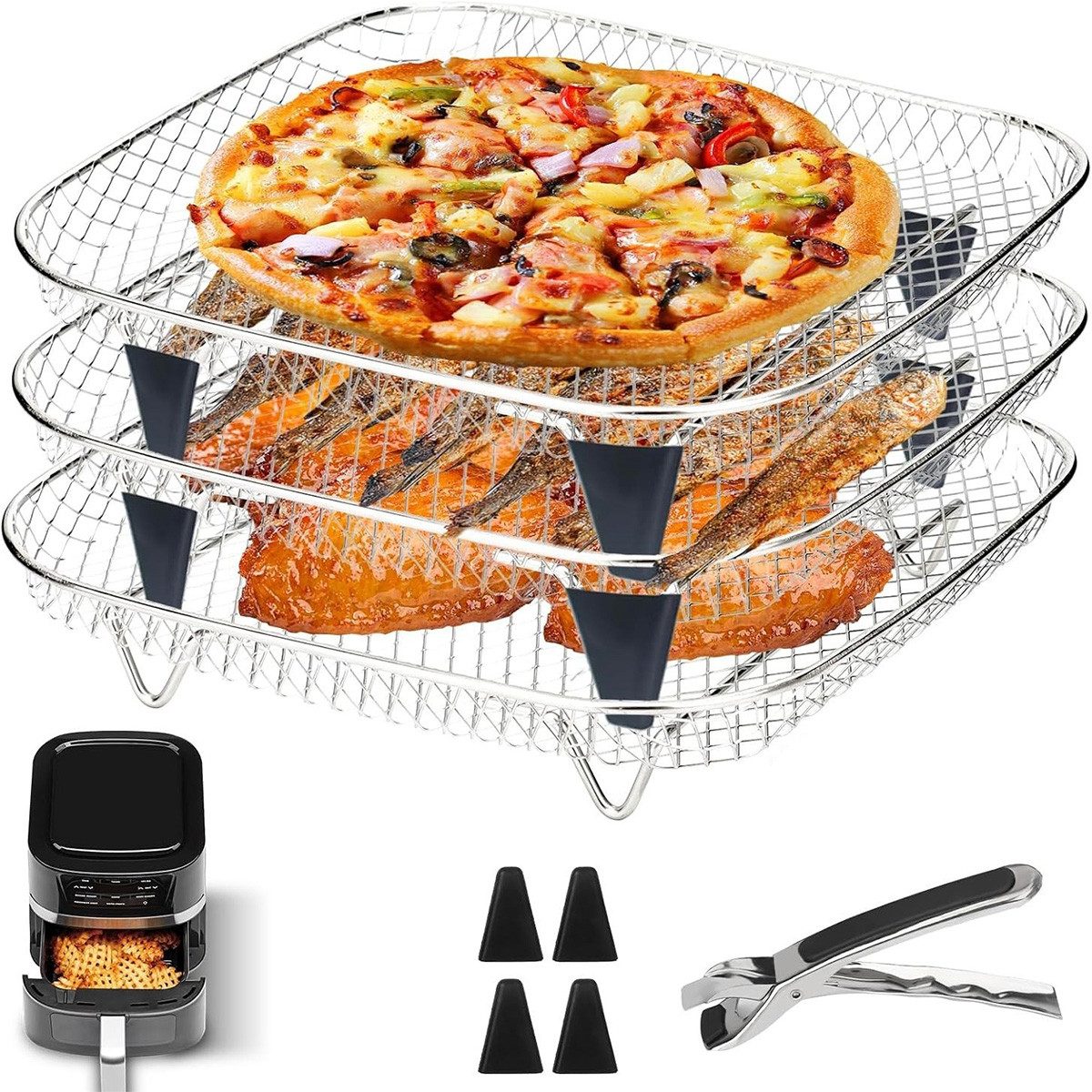 Airfryer-Grillrost Airfryer Zubehör Set 3-lagiger Gitterrost für Heißluftfritteuse