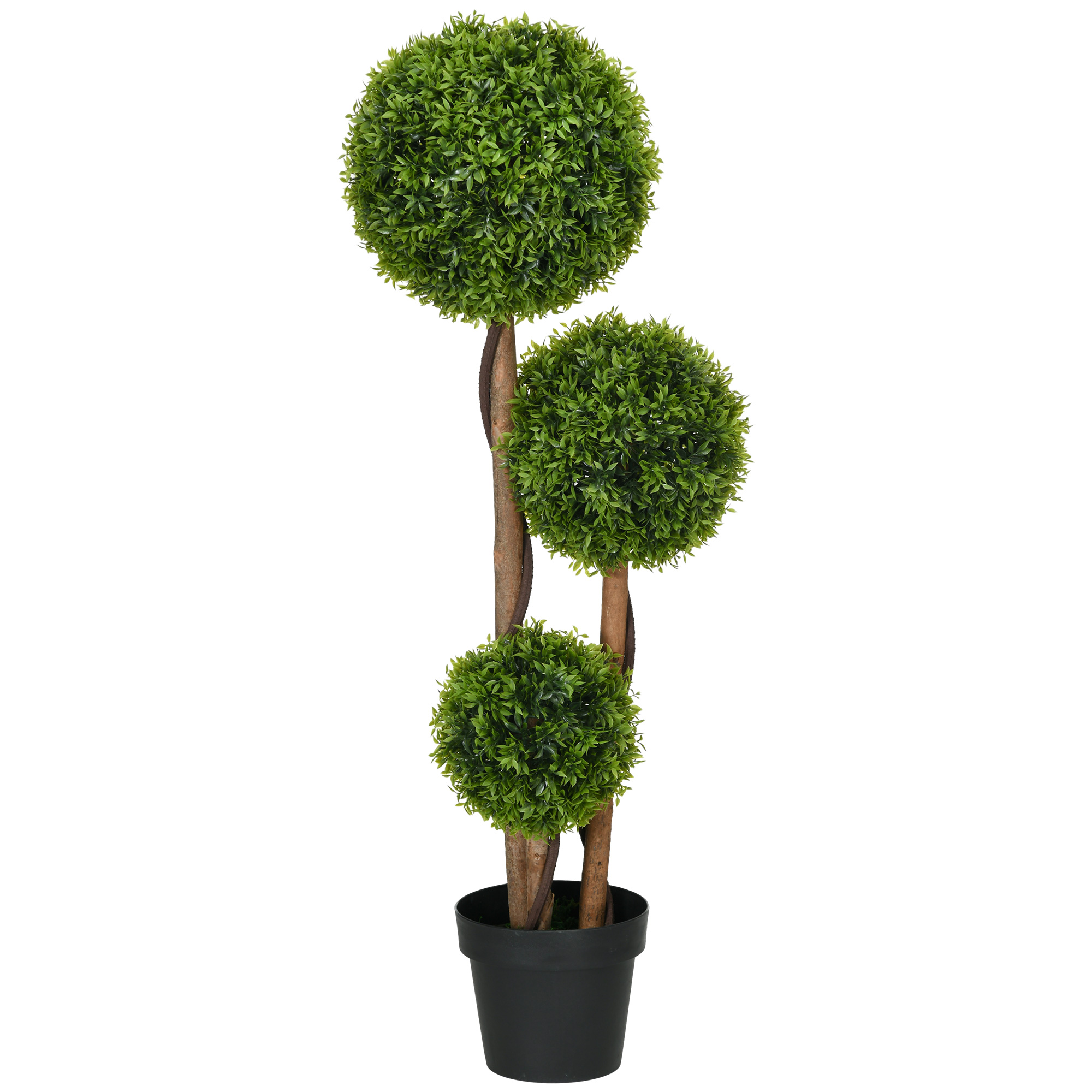 HOMCOM Künstlicher Buxusbaum mit 3 Bambusblattkugeln, Topf inklusive, für Innen und Außen, Höhe 110 cm, grün