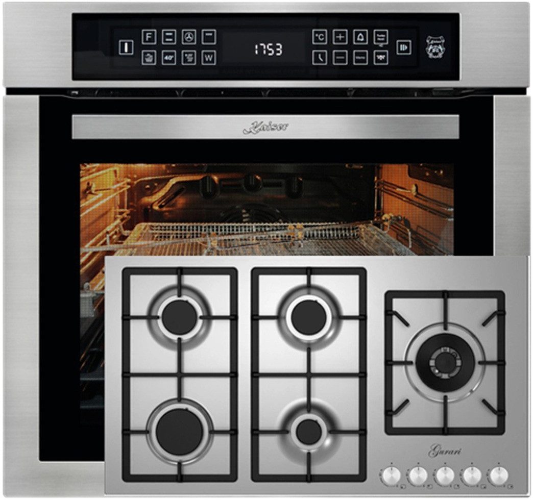 Backofen-Set Herd Set Autrak Einbaubackofen,Edelstahl,79L 15 Fkt., 60 cm+Gas-Kochfeld 90 cm, Edelstahl, 4,0 KW WOK, 5 Gasbrenner,Erdgas, FL.Gas EH 6306 R+FQ 905