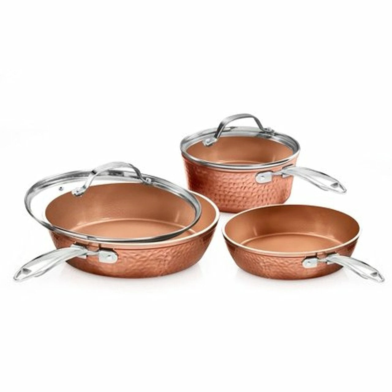 Gotham Steel Hammered Copper Cookware Set, 5 Piece, Nonstick, Dishwasher & Oven Safe, Induction Ready, Aluminum