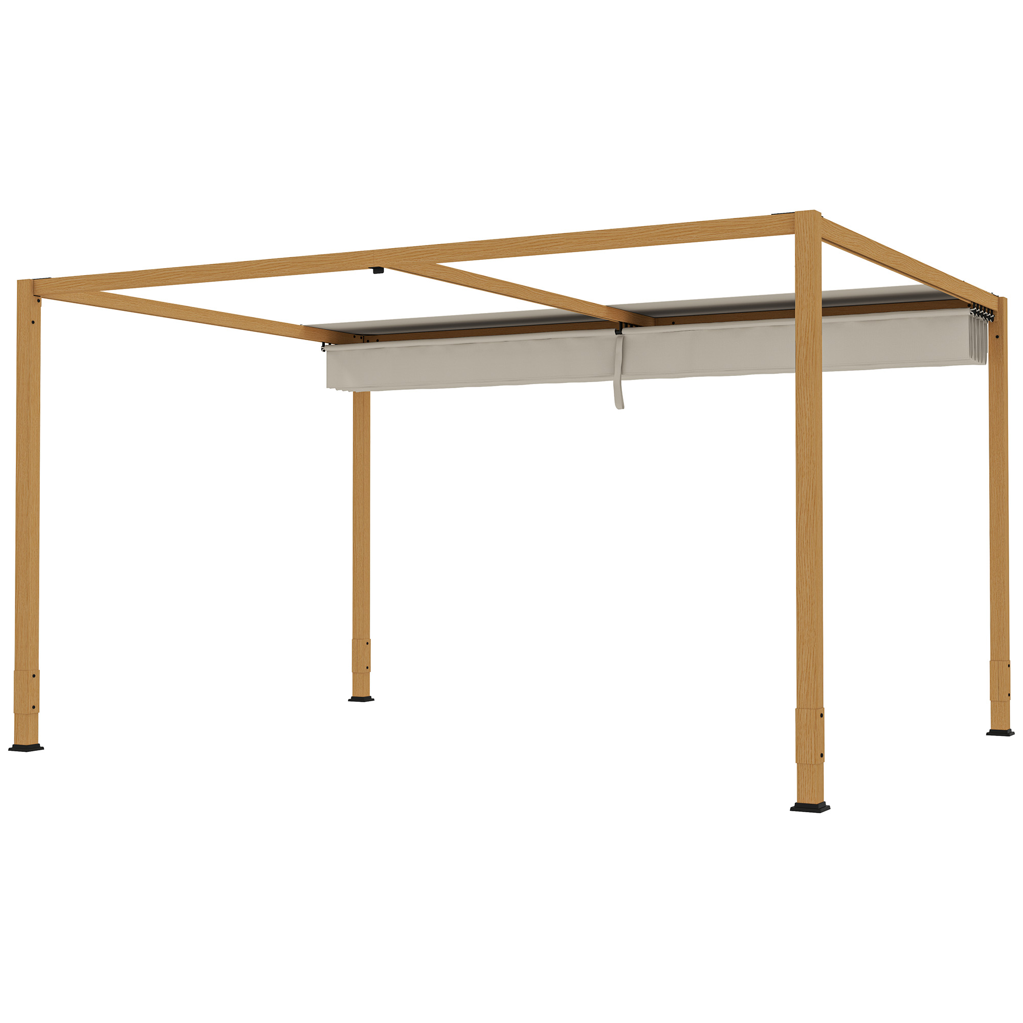 Outsunny Outdoor Pergola 4 x 3 m mit ausfahrbarem Dach und Aluminiumrahmen in Holzoptik