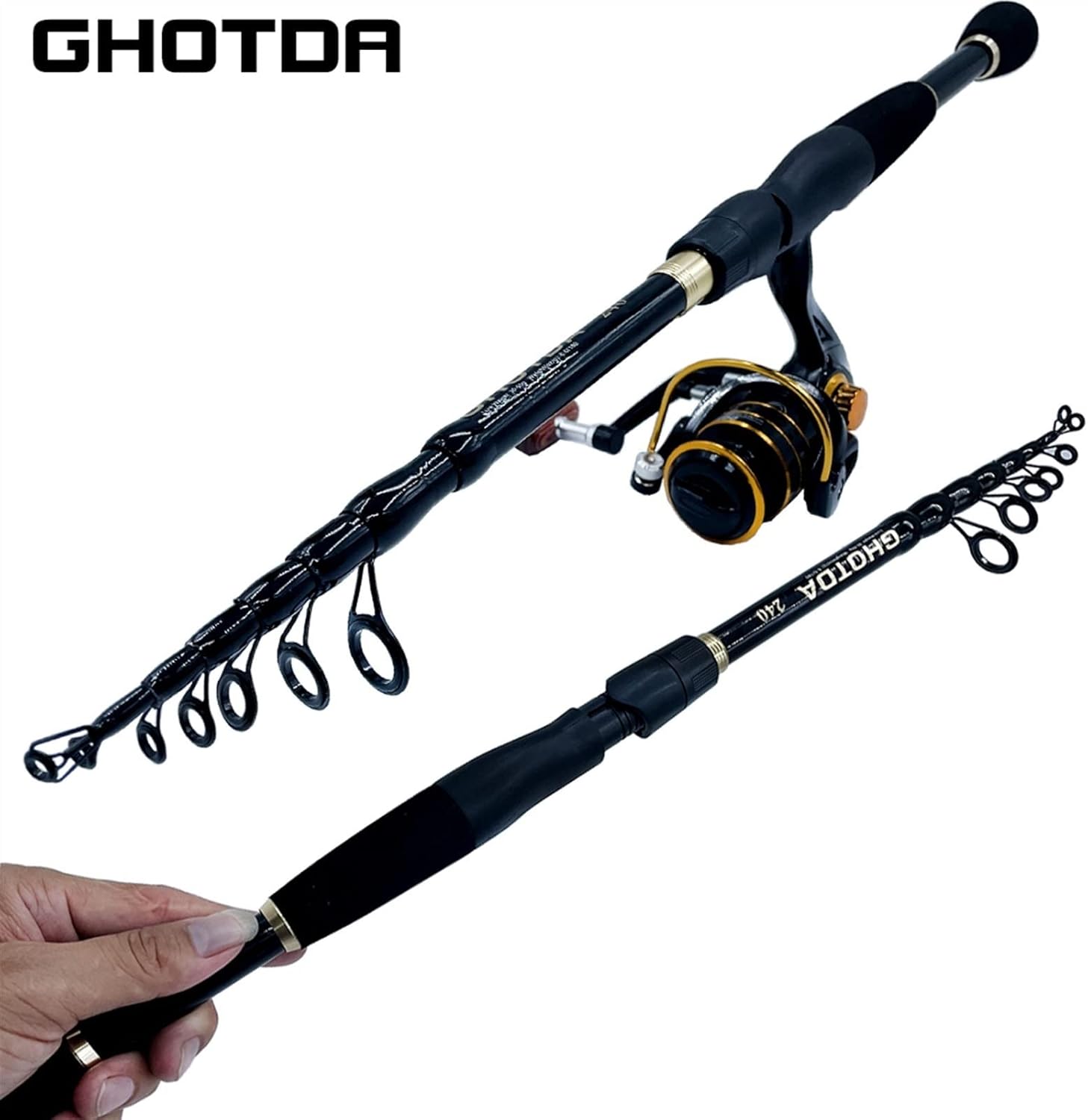 Angelset, ultraleichtes Teleskop-Angelruten-Set aus Carbon mit Rolle, Ködergewicht 10–30 g, Power-Angelrute, Reise-Geschenkrute, 1,6–2,4 m, Angelzubehör-Set (weiße Rute mit Rolle 2,1 m)