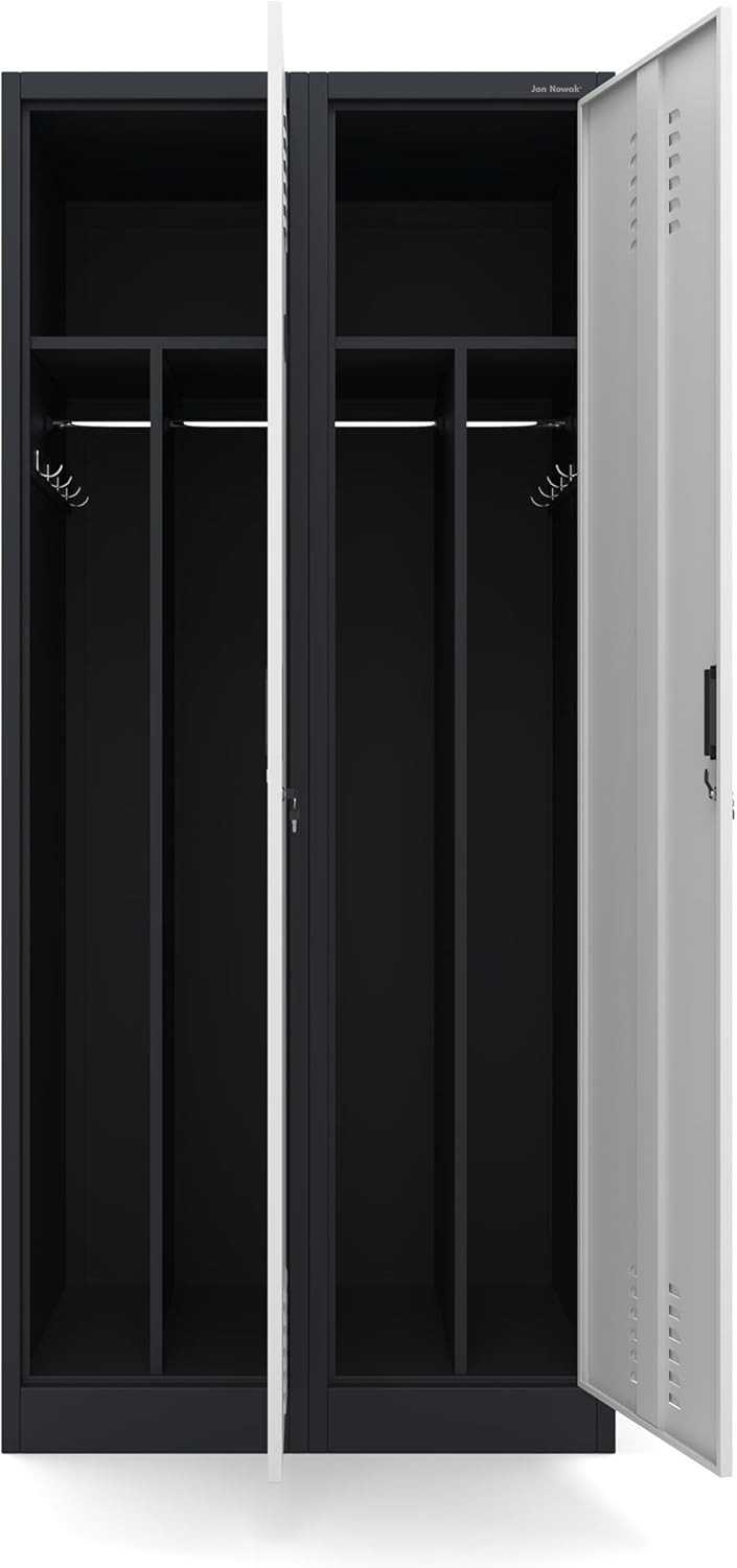 Jan Nowak Dressing Room Cabinet Metal Cabinet 2 Compartments Partition Wall Ventilation Slots Powder Coating 180 cm x 80 cm x 50 cm (Anthracite-White)