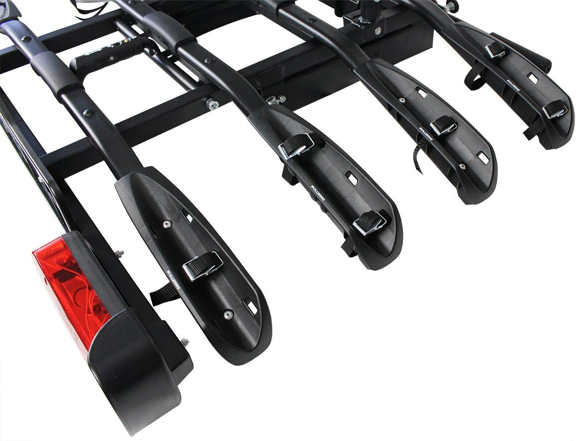 Bullwing SR8 Fahrradträger für 4 Fahrräder auf Auto Anhängerkupplung Heckträger Radträger abklappbar mit Schnellverschluss und Diebstahlschutz mit Wandhalterung und Rahmenhalter