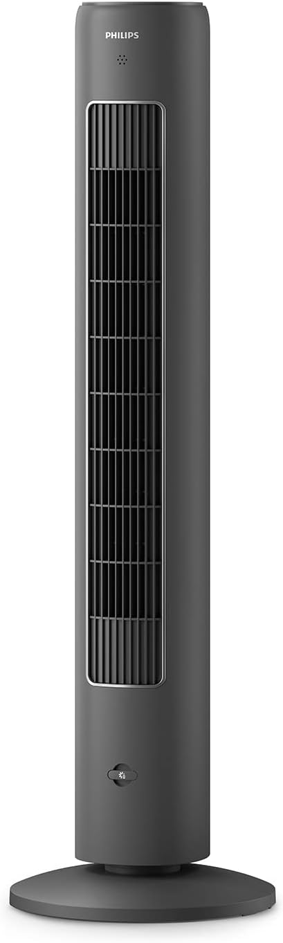Philips ventilatore a torre Serie 5000, auto-rotante, 105 cm, telecomando, timer, 3 velocità, 3 modalità, 40W, flusso d'aria potente ma silenzioso, adatto all'aromaterapia, grigio scuro (CX5535/11)