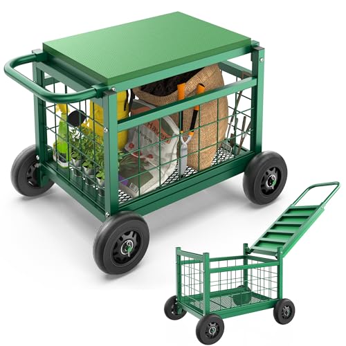 Sedia da lavoro da giardino con ruote, carrello da giardino aggiornato 2025 con sedile, resistente carrello da giardino con cesto portaoggetti, sgabelli da giardino per anziani, giardinieri, panca da : Amazon.it: Giardino e giardinaggio