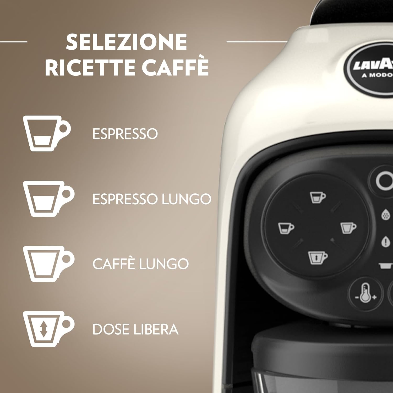 Lavazza, A Modo Mio Macchina per Caffè Deséa White Cream con 88 Capsule Crema e Gusto Assortite, Macchina per Espresso 1500 W, 220-240 V, 50/60 Hz, Capacità Max 10 Capsule di Caffè e 1.1 Litri d'Acqua