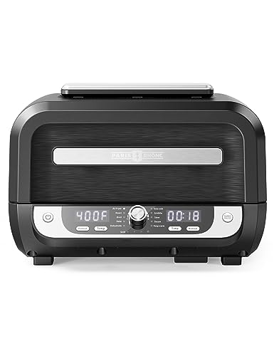 Paris Rhône Smokeless Indoor Grill & Air Fryer Combo, 12 in 1, Grill, Griddle, Air Fry, Broil, Bake, Crisp, Roast, Dehydrate, and more, Dual Heating Elements, Smart Thermostat, Easy Knob Control : Home & Kitchen