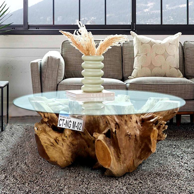 NAGA Couchtisch Wurzel rund  120 cm inklusiv Glasplatte