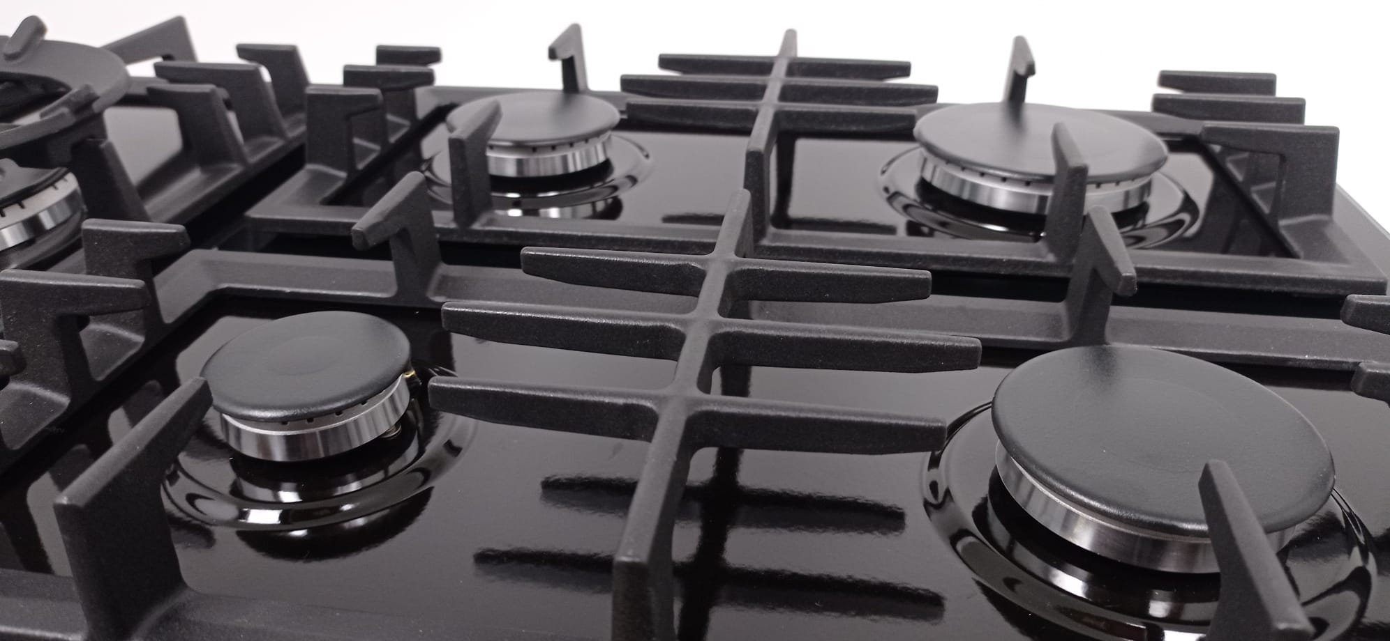 Gas-Kochfeld Einbau mit elektrische Zündung und Zündsicherung, 70cm breit, 5 flammig, 3,8kW Wok Brenner, autark GAG70GLG