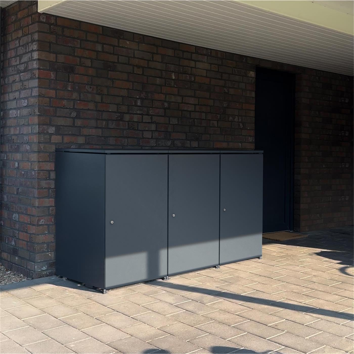 Metzler Mülltonnenbox 3er 240L in Anthrazit | Für 3 Tonnen aus Aluminium rostfrei & abschließbar | Mülltonnenverkleidung außen mit Automatikdeckel & höhenverstellbare Füße | Müllbox für Garten