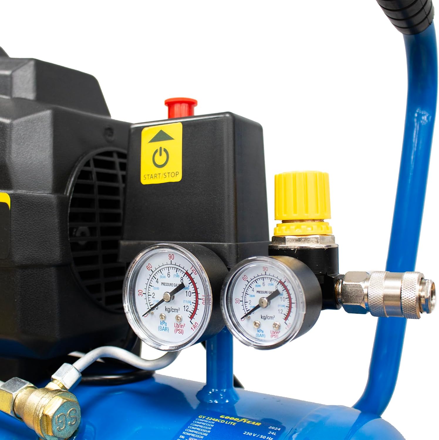Goodyear - Compressore d'Aria Silenziato 24L, 1500W 220V 8 Bar, Compressore Portatile Professionale Senza Olio con Kit 5 Accessori per Auto e Officina