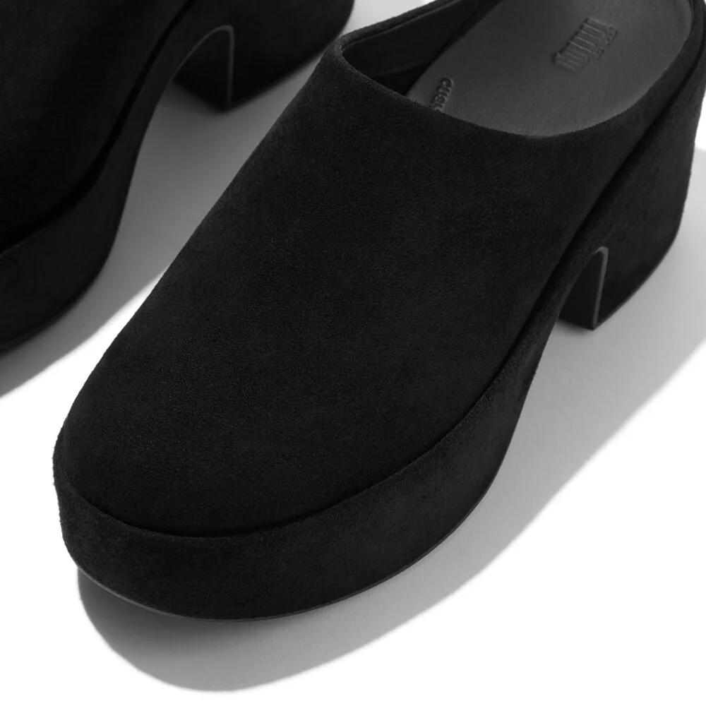 FitFlop PLATFFORMS Black Wildleder Heeled Mules