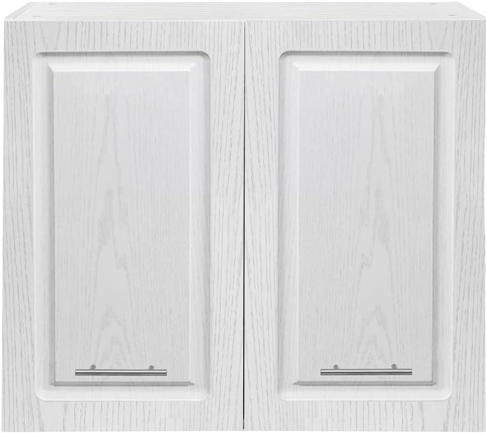 Shally Dogan Pensile Scolapiatti con Vassoio Salvagoccia da Cucina Design Boiserie, Mobile a Parete in Legno Resistente Armadio Sospeso con Due ante e Due Ripiani, 80 x 32 x 72H cm (Bianco Frassianto)