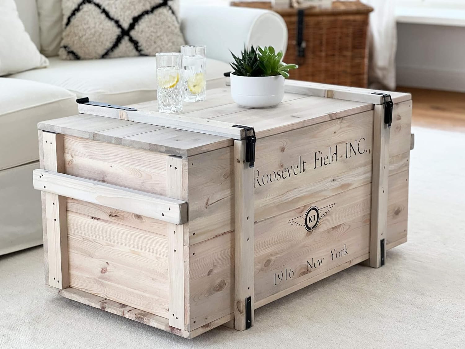 Uncle Joe's - Cassetta in legno, stile shabby chic, con scatola di trasporto, colore: Grigio