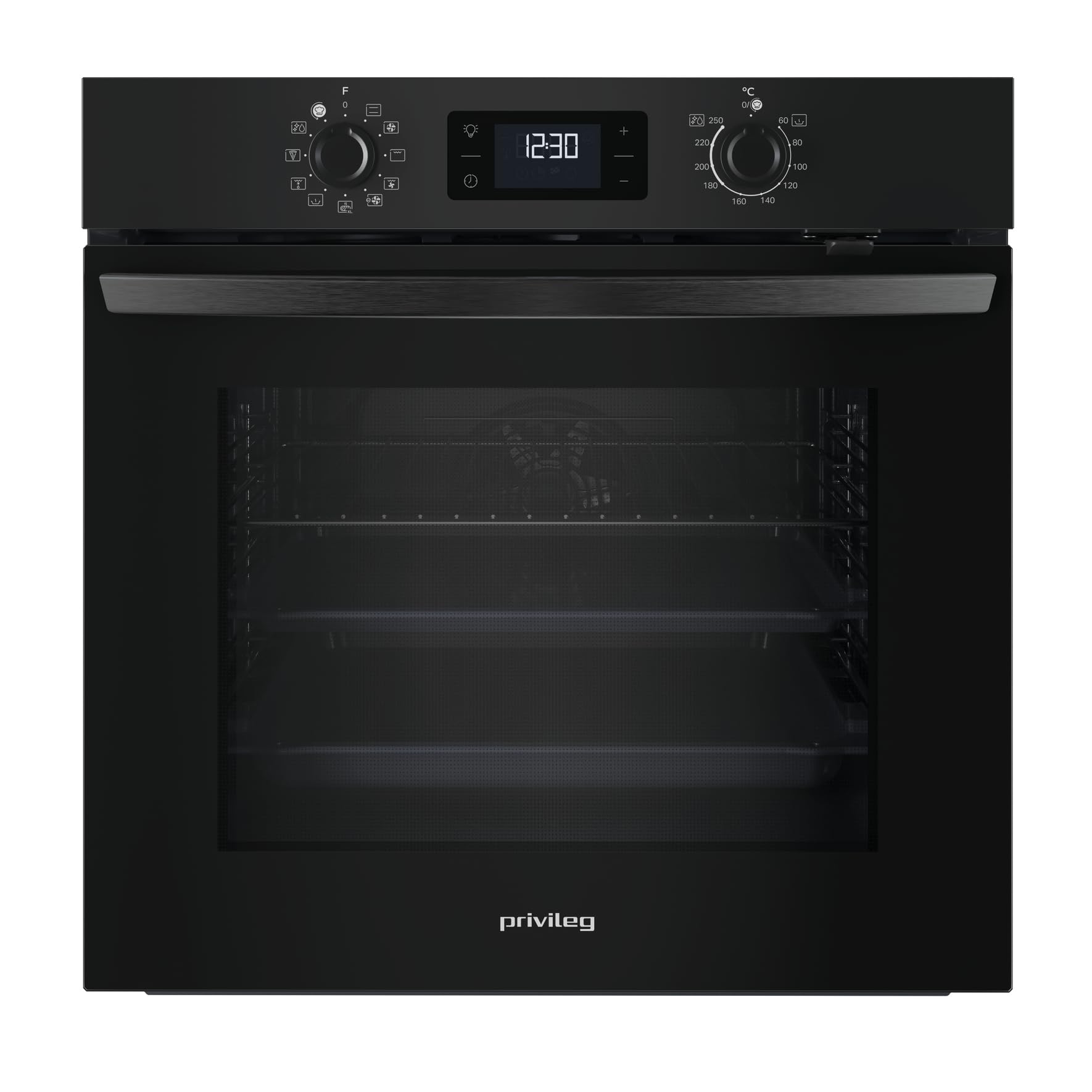 Einbaubackofen 71 L mit Hydrolyse-Reinigungsfunktion und Heißluft, 11 Funktionen, Black Glass