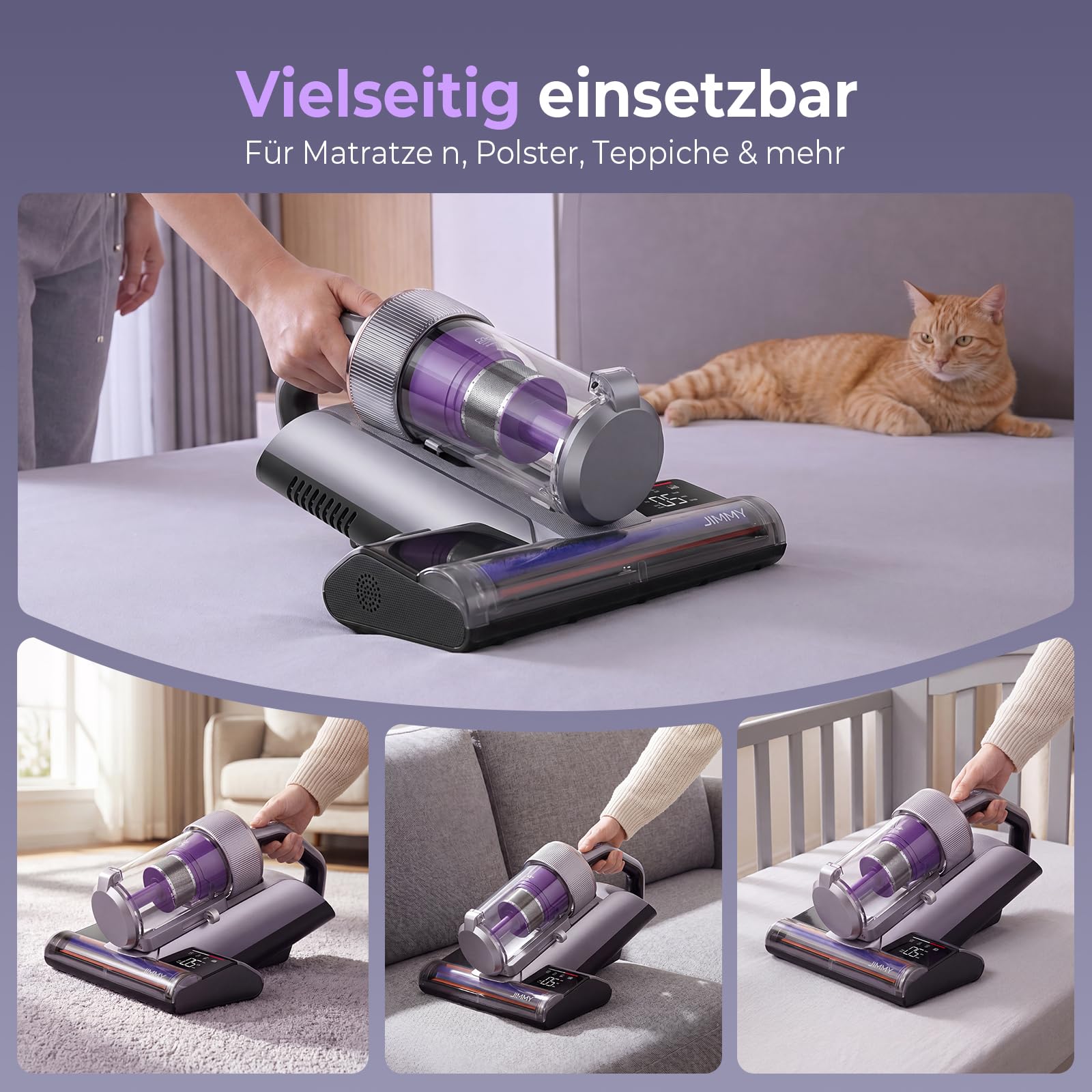 Milbensauger BX8 Pro 600 W 17 kPa Saugkraft UV-C-Desinfektion 65 °C Graphen-Heiztechnologie für Matratzen und Sofa