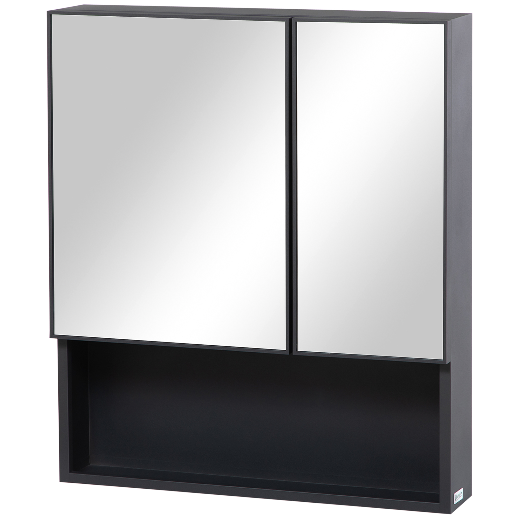 kleankin Spiegelschrank, Badschrank, 3 Etagen, Edelstahl, 59,7x13,3x69,9cm, Schwarz