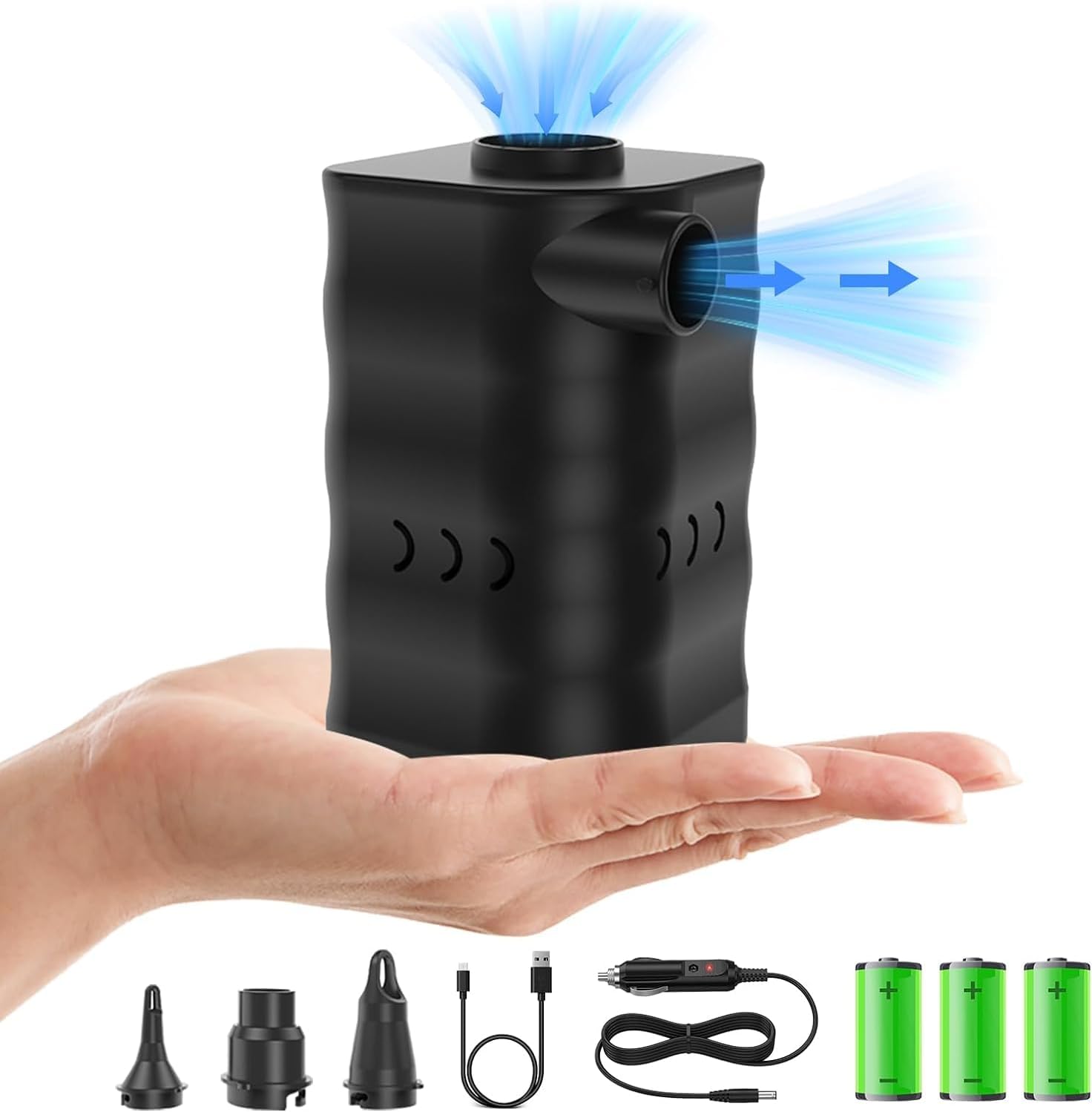 Woowind Kona Air Pompa Elettrica Per Materasso Gonfiabile, mini pompa ad aria per gonfiabili, portata 200 L/min, gonfia/sgonfia letti, galleggianti, tende, con luce LED di 10 ore